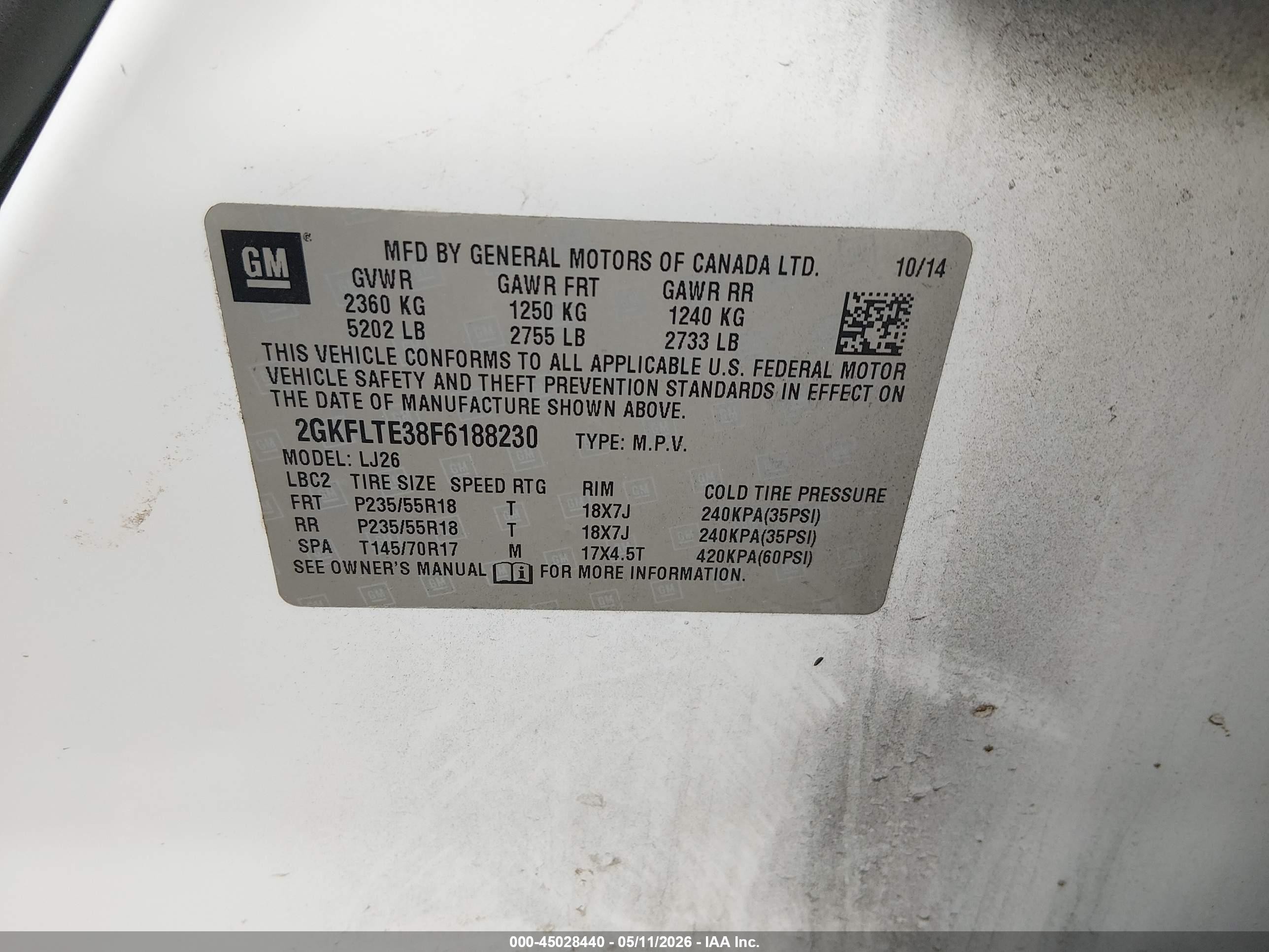 2015 Gmc Terrain Slt-2 White vin: 2GKFLTE38F6188230