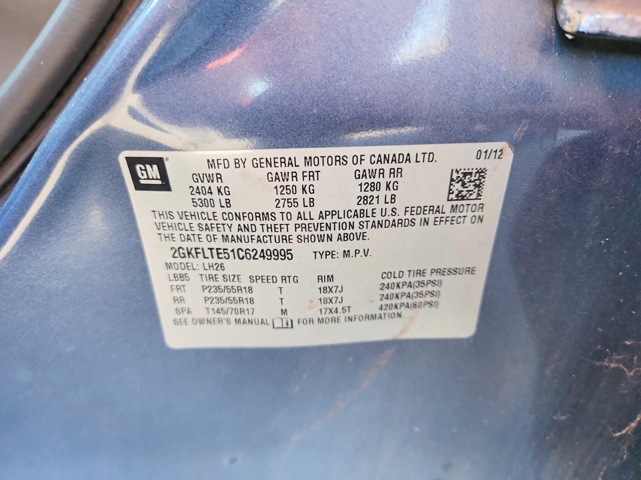 2012 Gmc Terrain Sle Blue vin: 2GKFLTE51C6249995