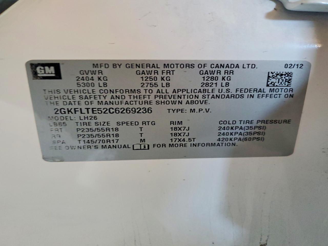 2012 Gmc Terrain Sle Белый vin: 2GKFLTE52C6269236