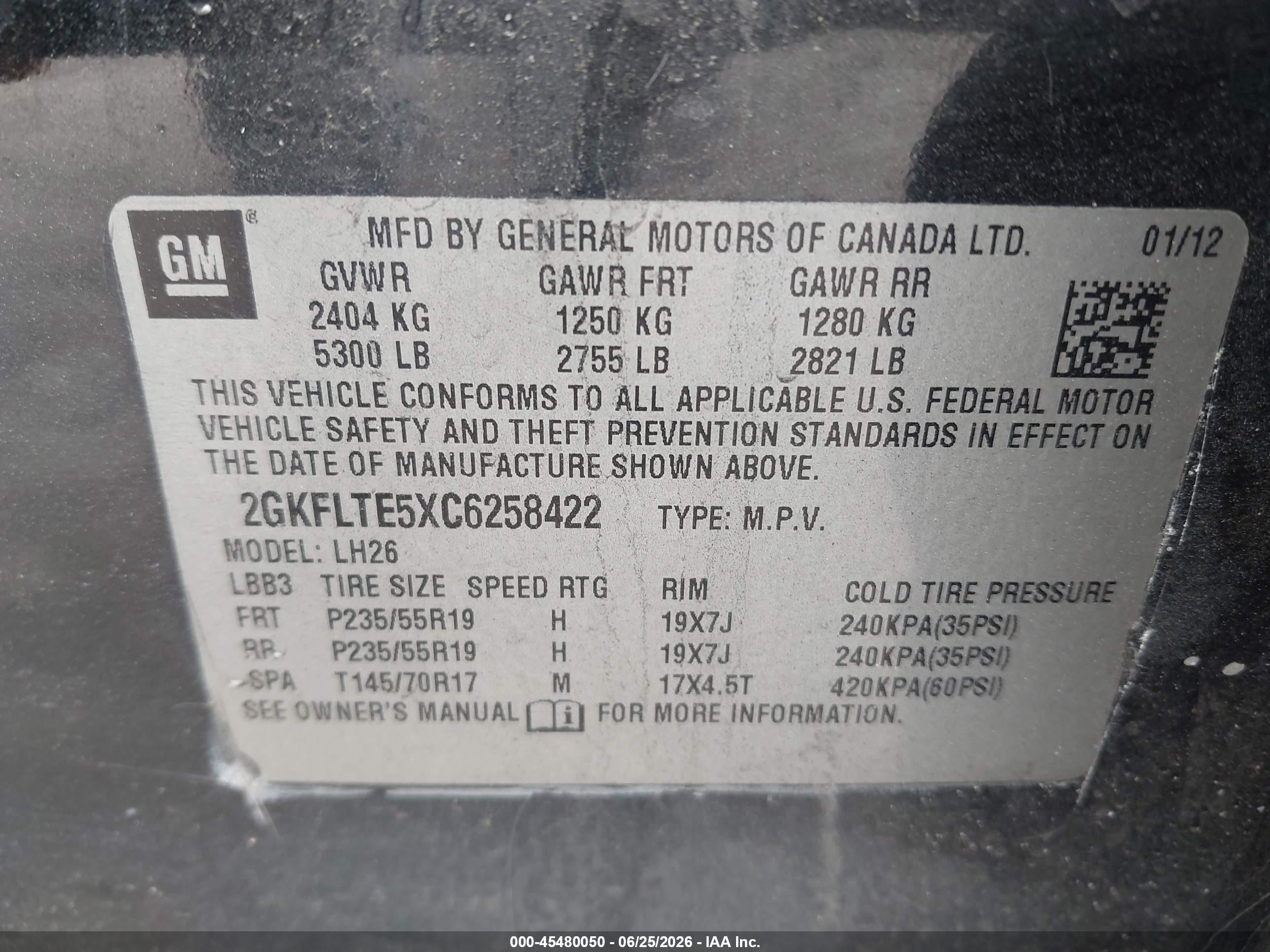 2012 Gmc Terrain Sle-2 Черный vin: 2GKFLTE5XC6258422