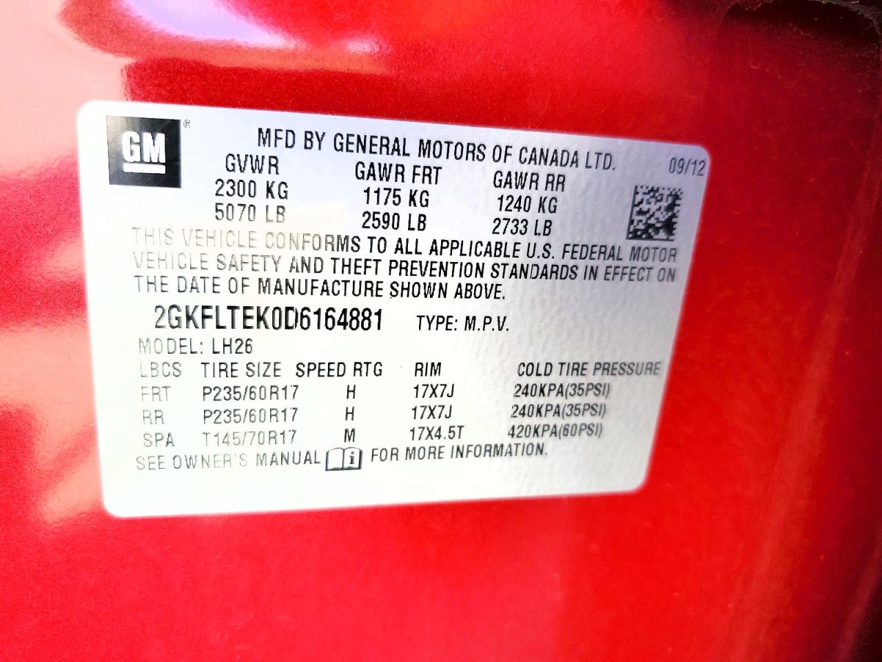 2013 Gmc Terrain Sle Red vin: 2GKFLTEK0D6164881