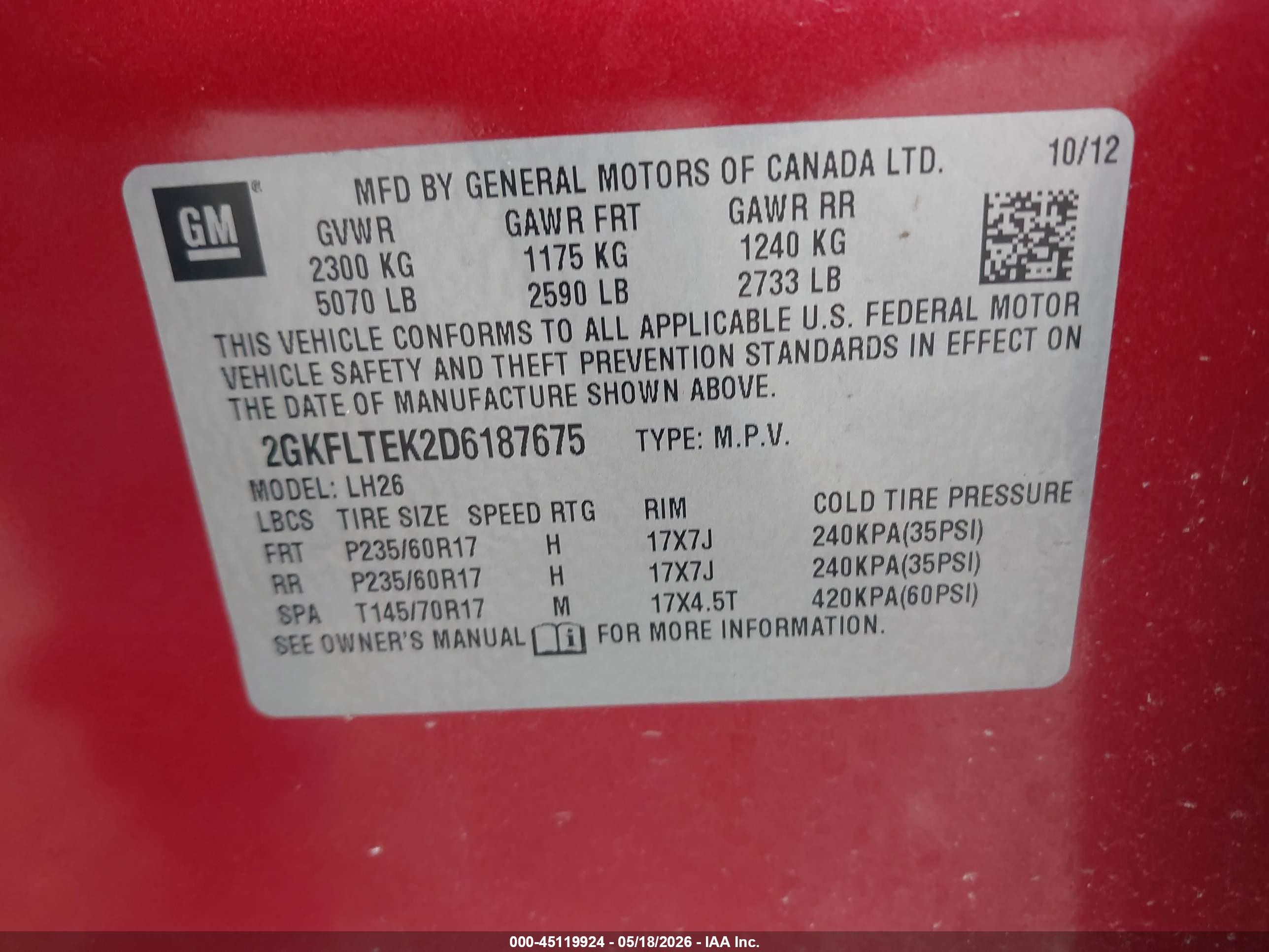 2013 Gmc Terrain Sle-2 Red vin: 2GKFLTEK2D6187675