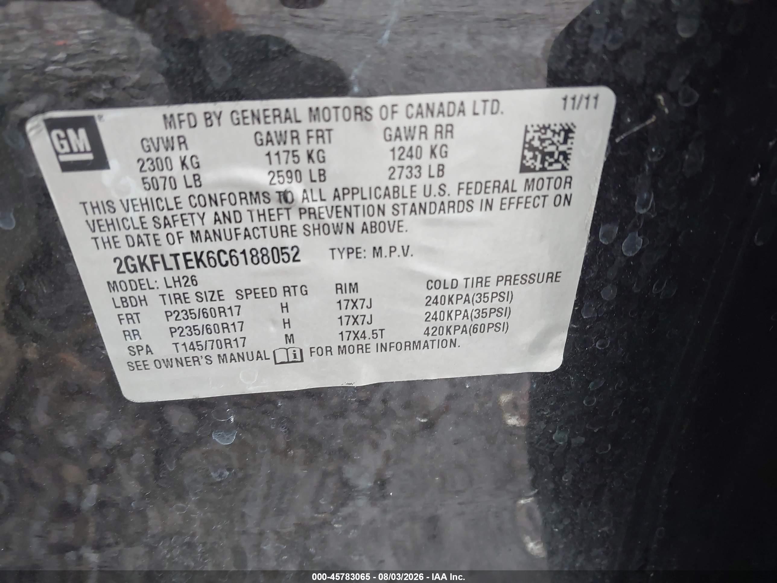 2012 Gmc Terrain Sle-2 Black vin: 2GKFLTEK6C6188052