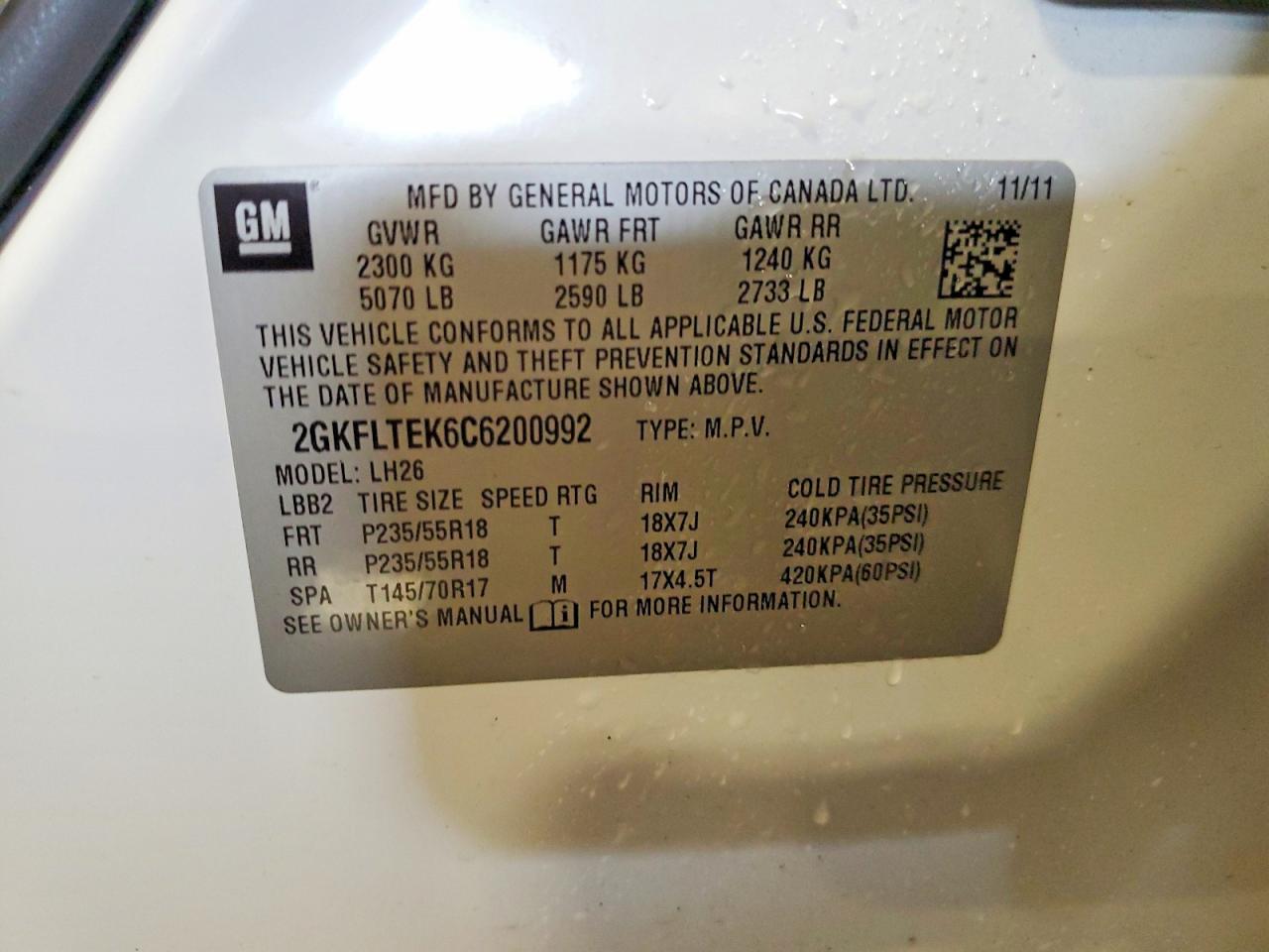 2012 Gmc Terrain Sle White vin: 2GKFLTEK6C6200992