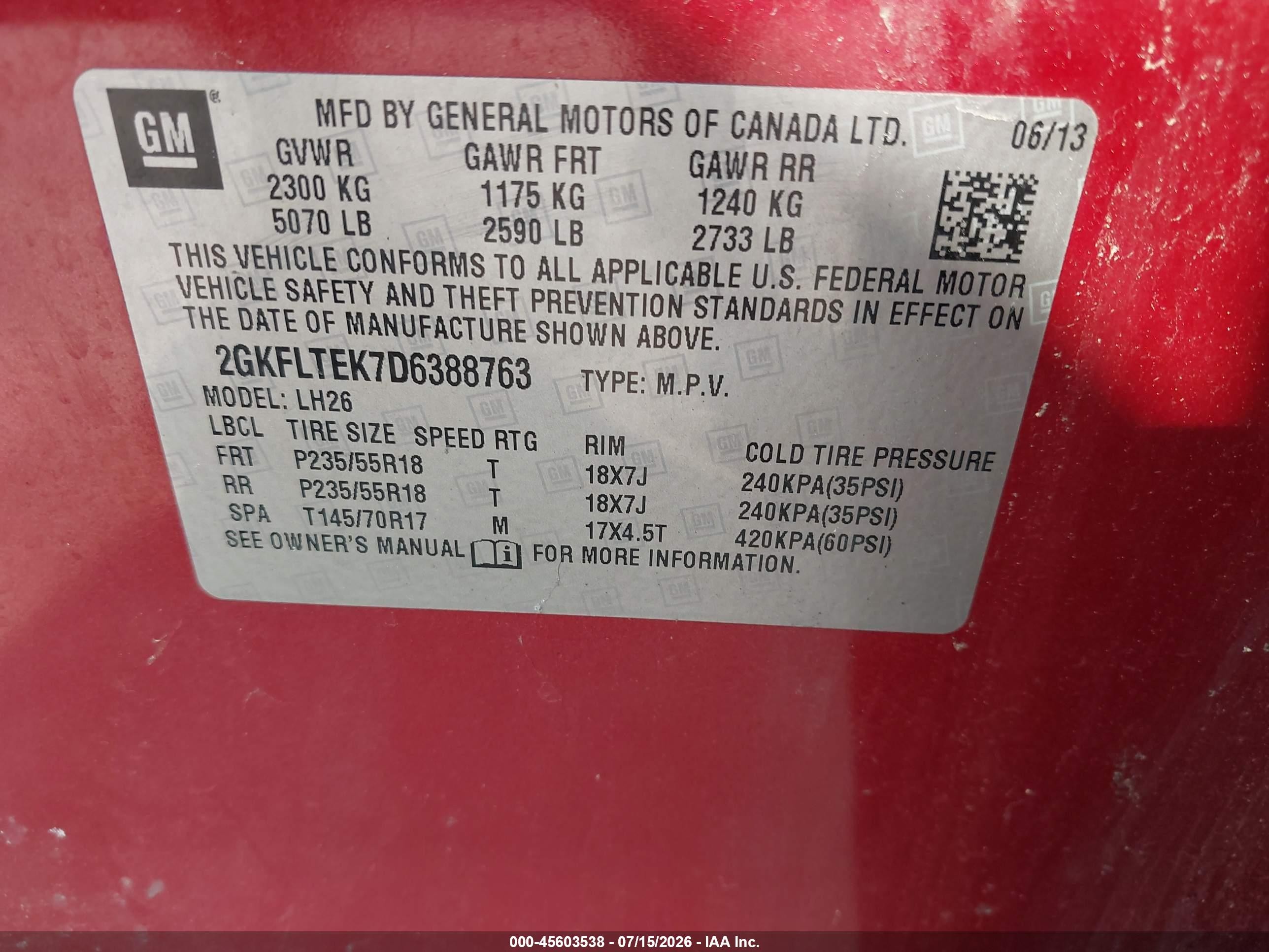2013 Gmc Terrain Sle-2 Red vin: 2GKFLTEK7D6388763
