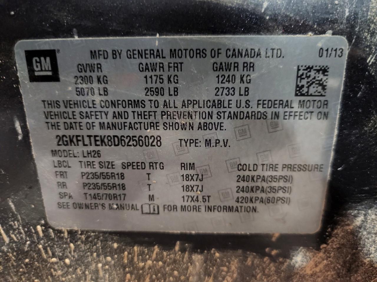 2013 Gmc Terrain Sle Угольный vin: 2GKFLTEK8D6256028