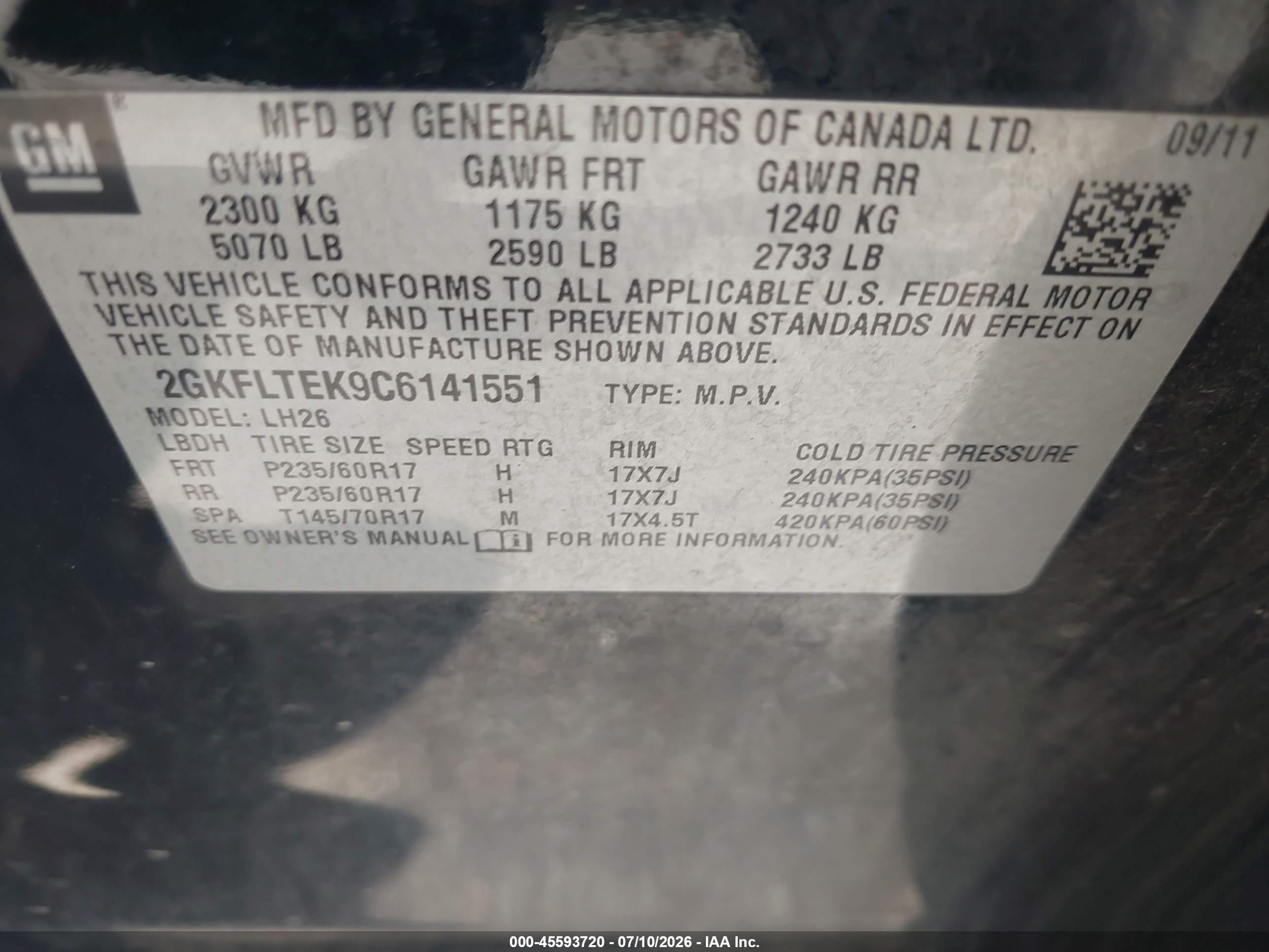2012 Gmc Terrain Sle-2 Black vin: 2GKFLTEK9C6141551