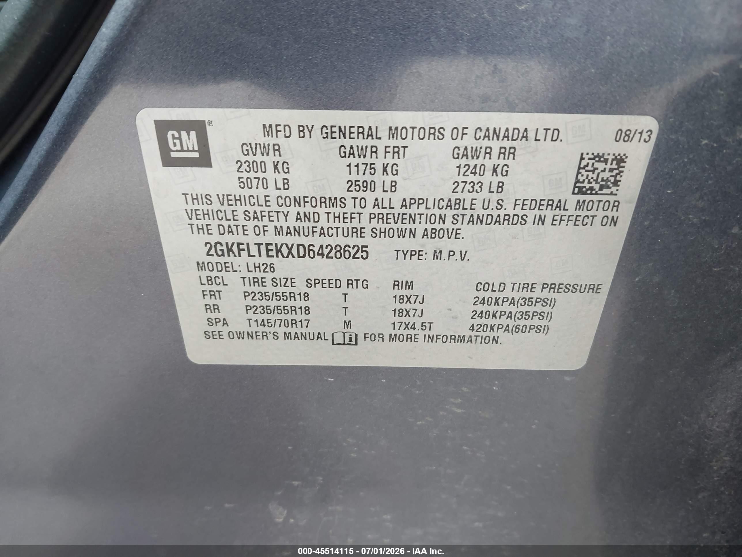 2013 Gmc Terrain Sle-2 Blue vin: 2GKFLTEKXD6428625