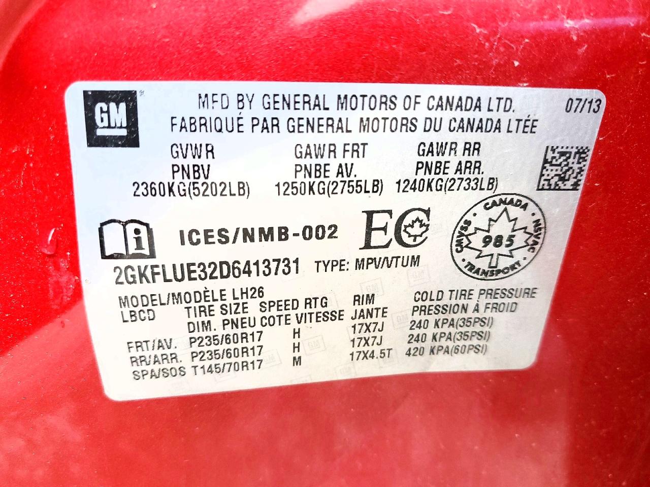 2013 Gmc Terrain Slt Red vin: 2GKFLUE32D6413731