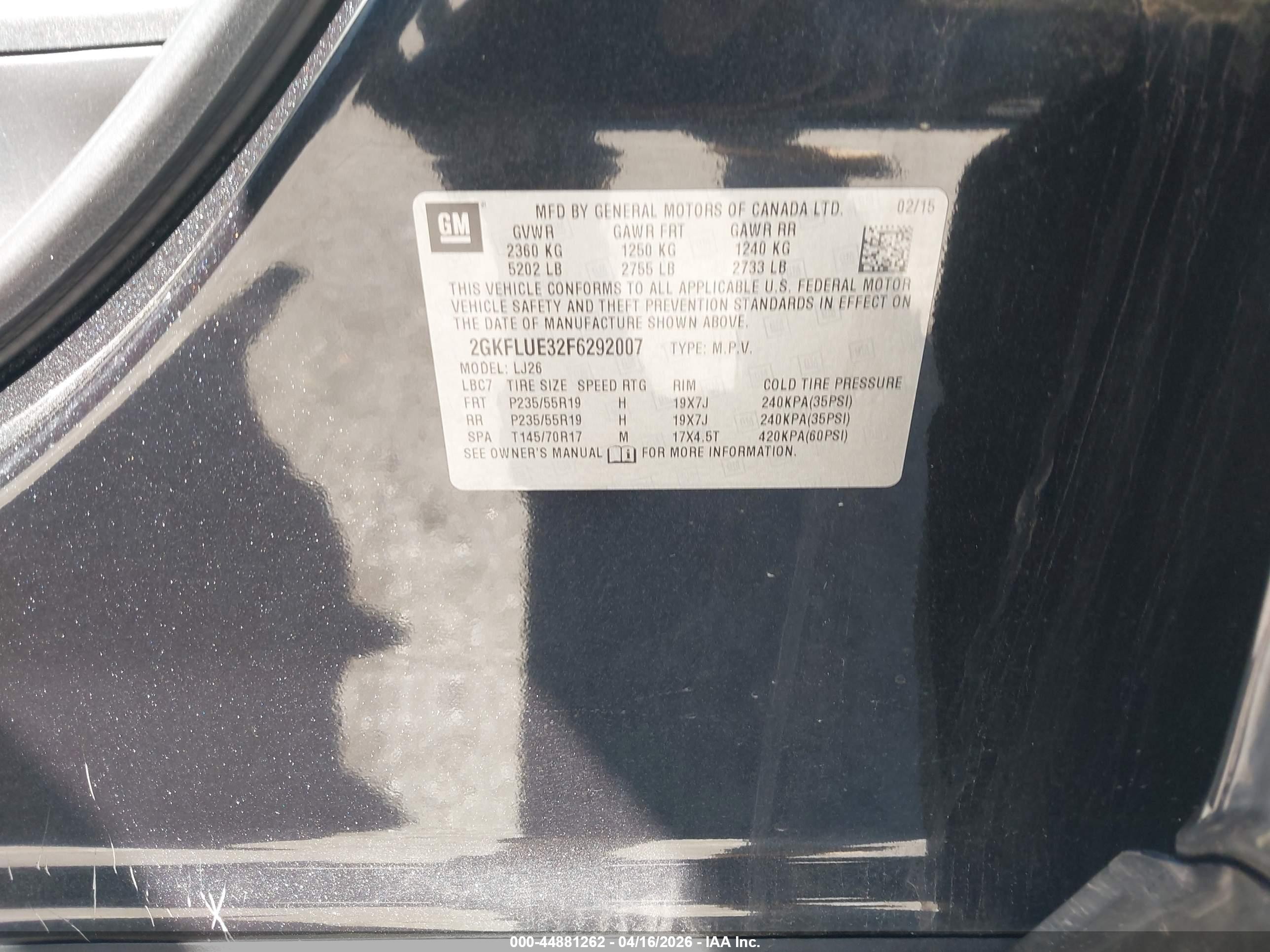 2015 Gmc Terrain Denali Black vin: 2GKFLUE32F6292007