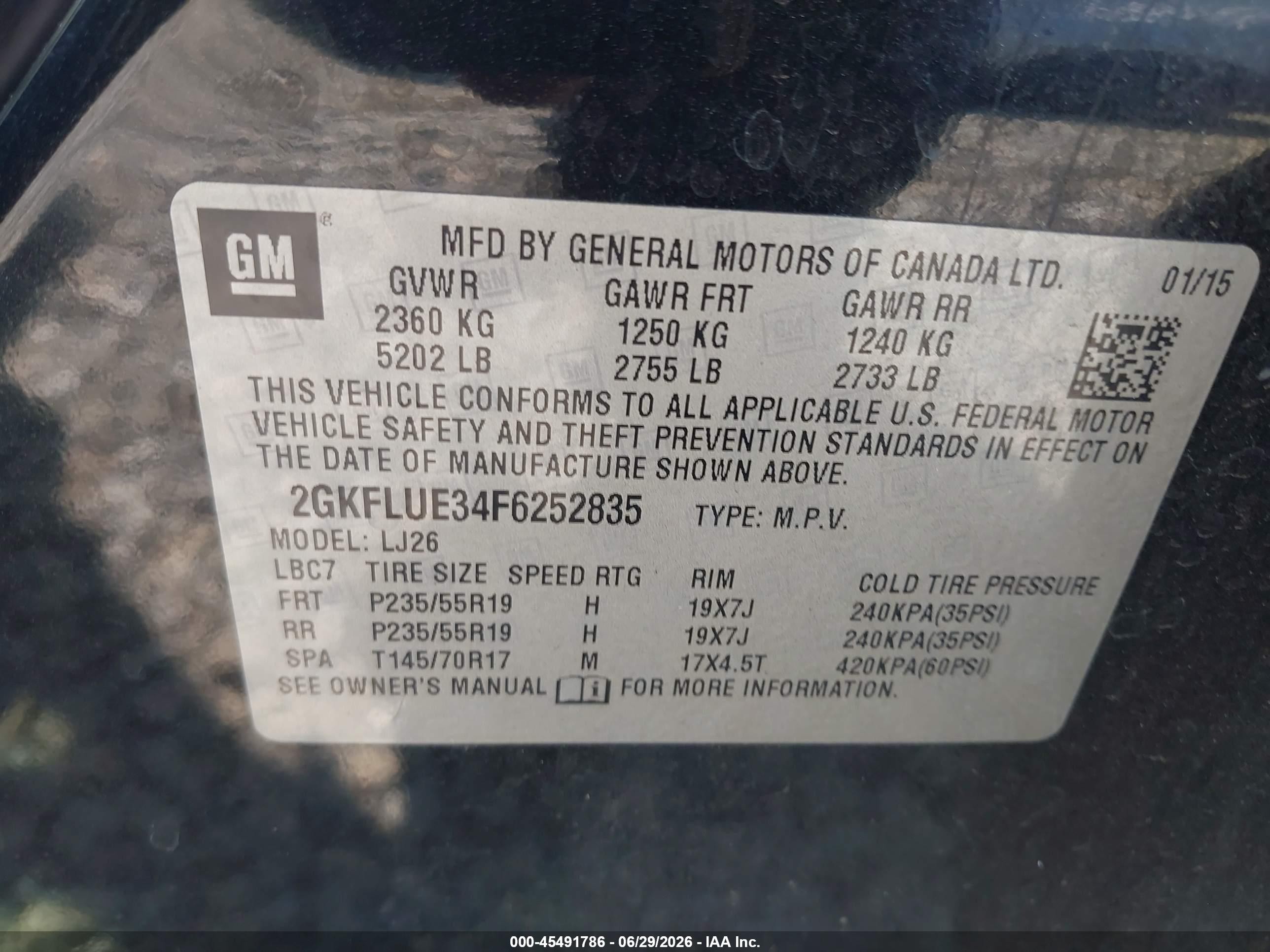 2015 Gmc Terrain Denali Black vin: 2GKFLUE34F6252835