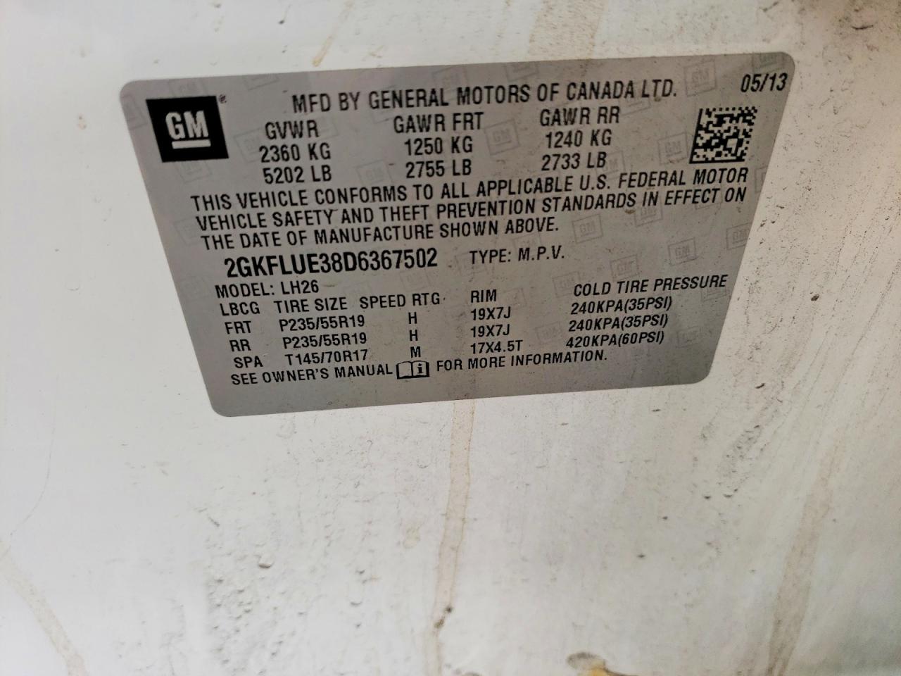 2013 Gmc Terrain Slt White vin: 2GKFLUE38D6367502