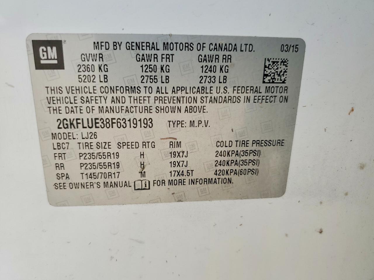 2015 Gmc Terrain Denali White vin: 2GKFLUE38F6319193