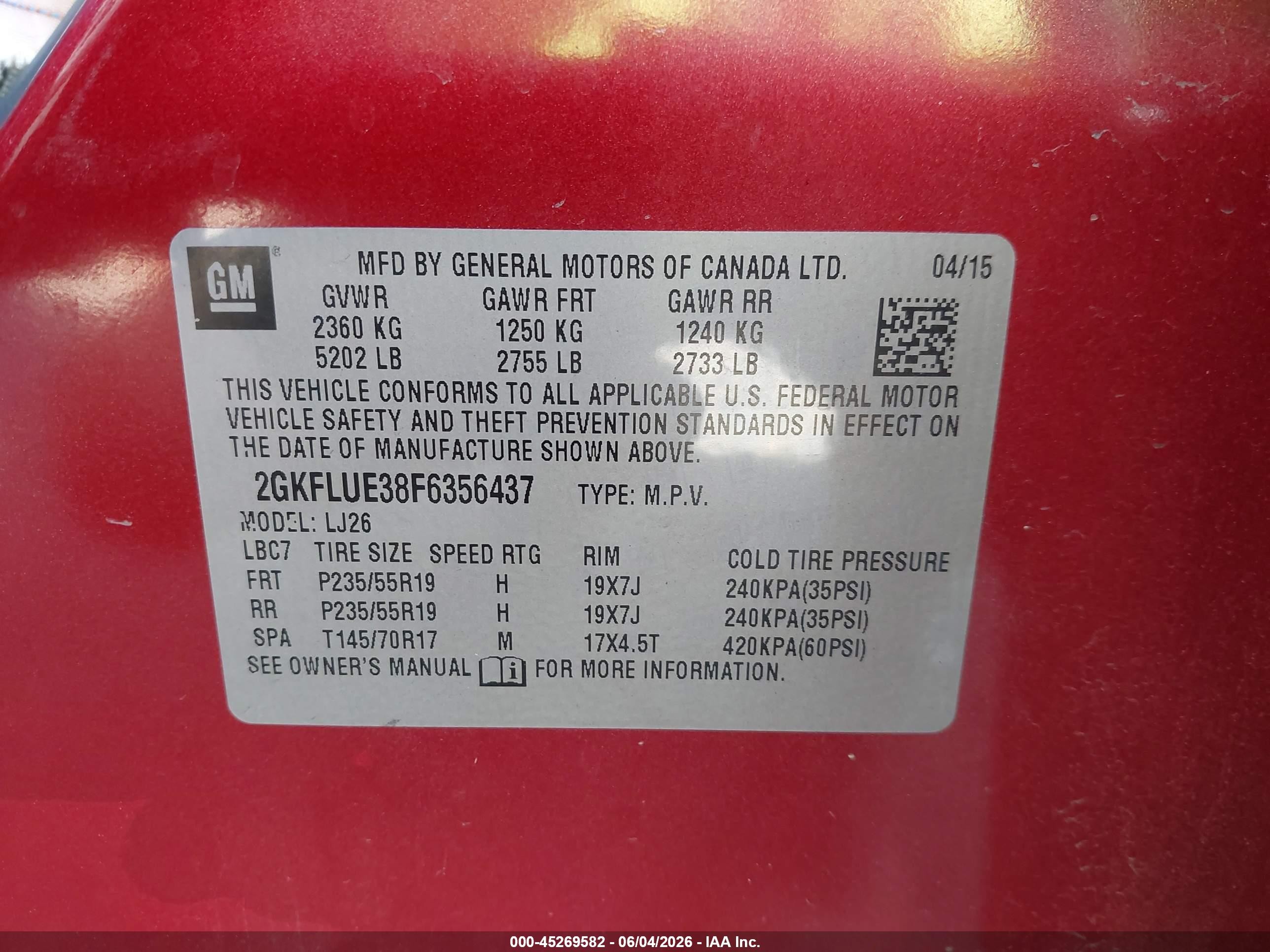 2015 Gmc Terrain Denali Red vin: 2GKFLUE38F6356437