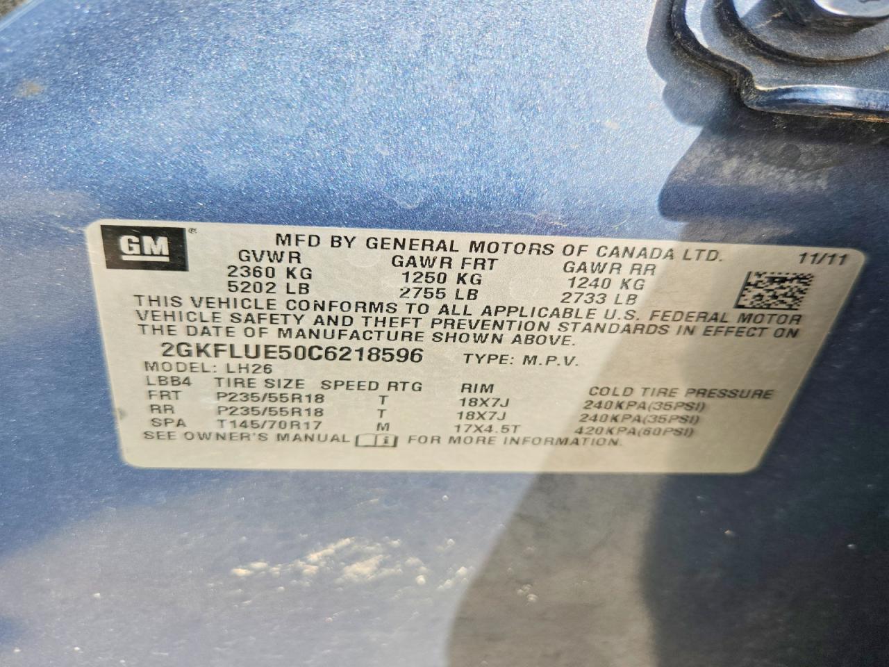 2012 Gmc Terrain Slt Blue vin: 2GKFLUE50C6218596