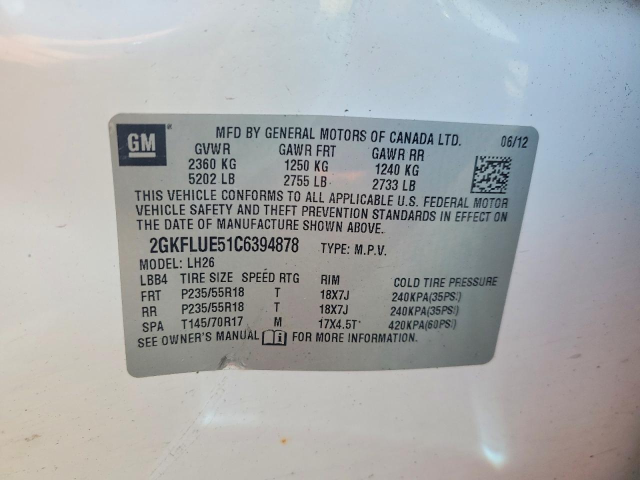 2012 Gmc Terrain Slt White vin: 2GKFLUE51C6394878