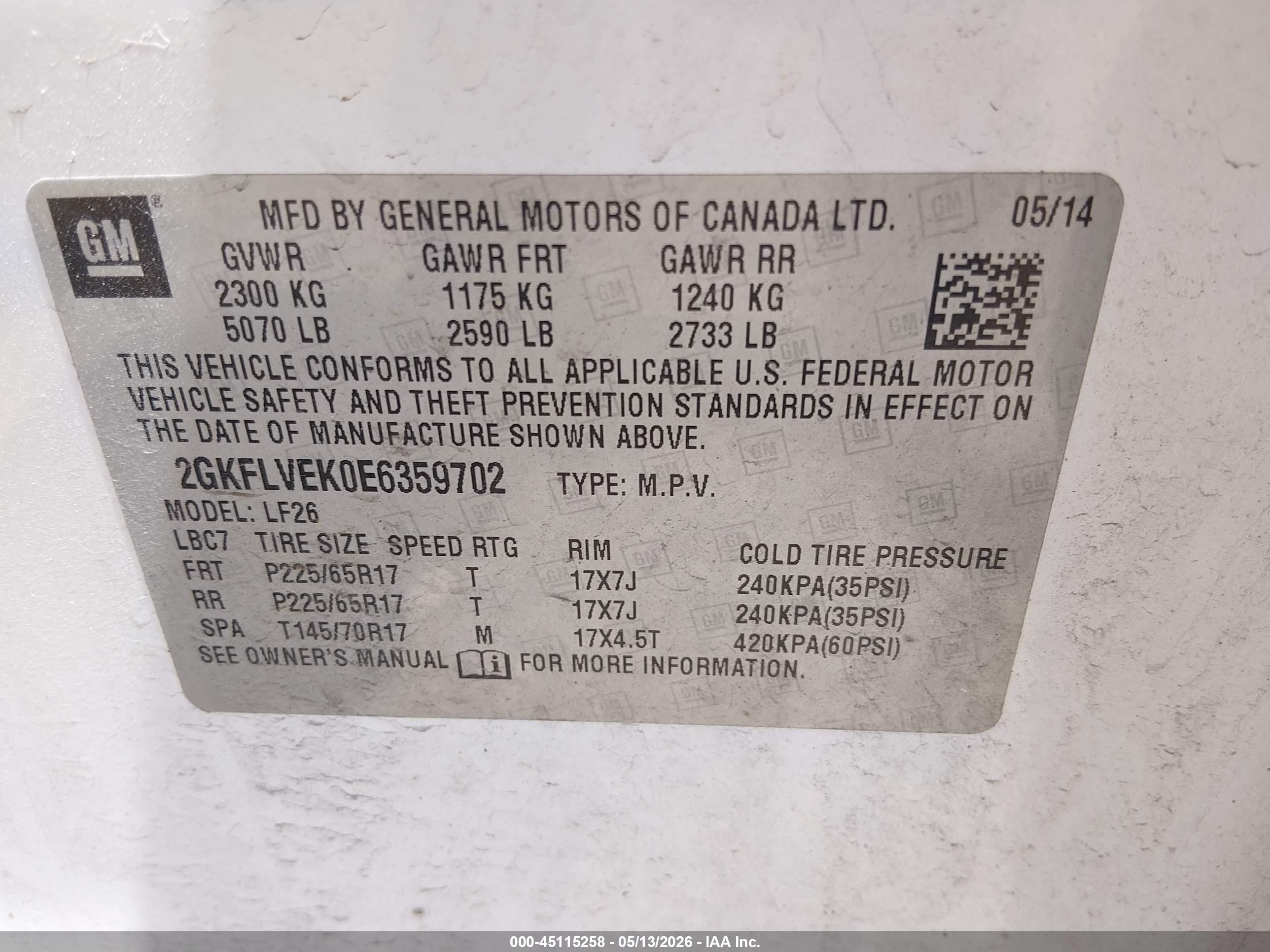 2014 Gmc Terrain Sle-1 White vin: 2GKFLVEK0E6359702