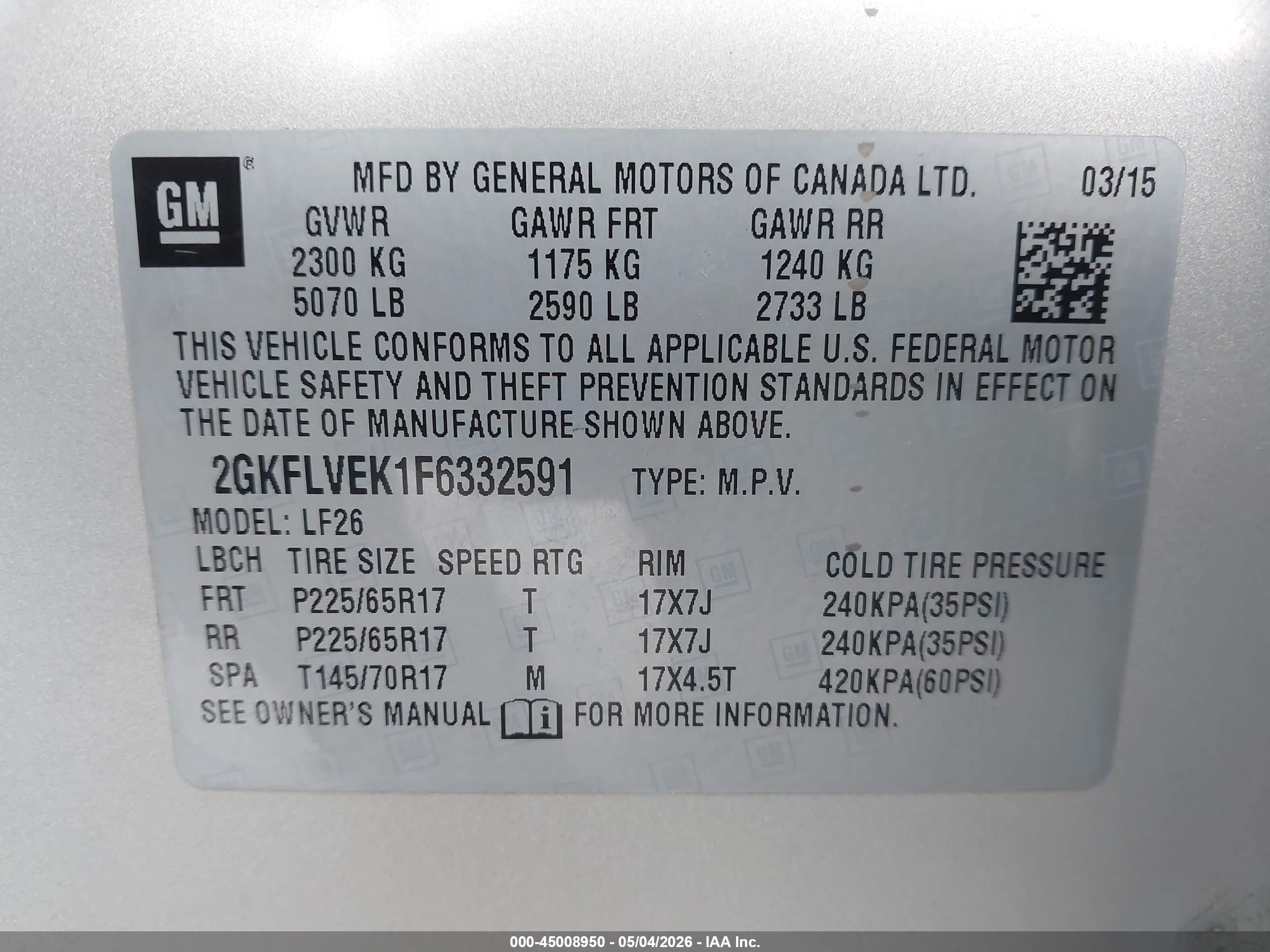 2015 Gmc Terrain Sle-1 Beige vin: 2GKFLVEK1F6332591