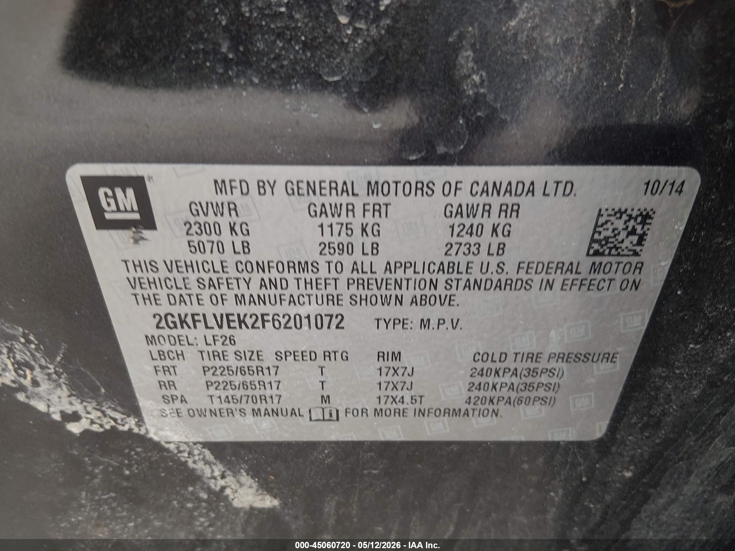 2015 Gmc Terrain Sle-1 Gray vin: 2GKFLVEK2F6201072