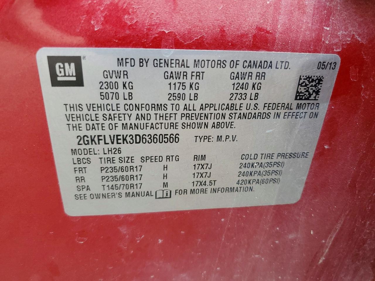 2013 Gmc Terrain Slt Red vin: 2GKFLVEK3D6360566