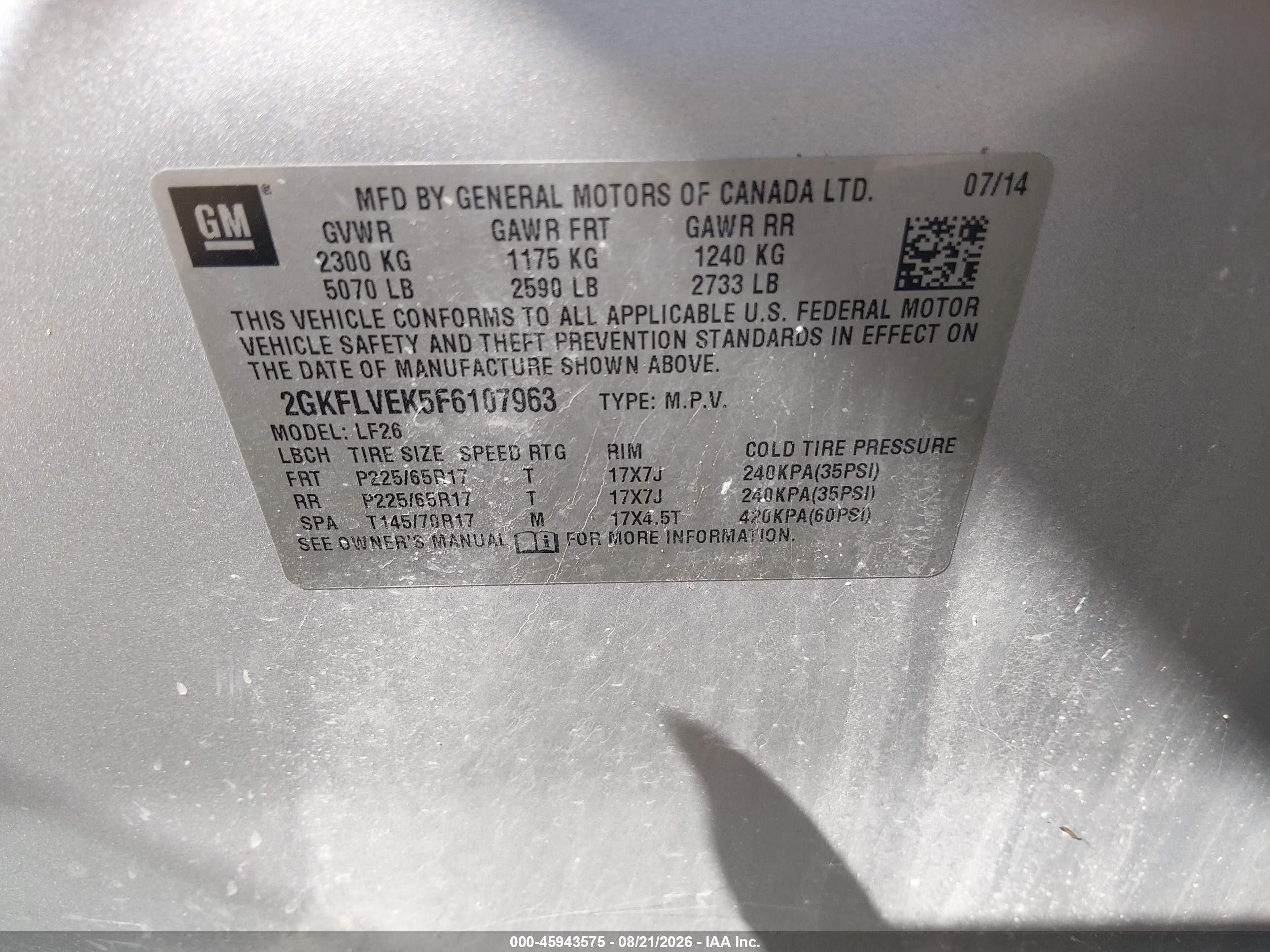 2015 Gmc Terrain Sle-1 Silver vin: 2GKFLVEK5F6107963