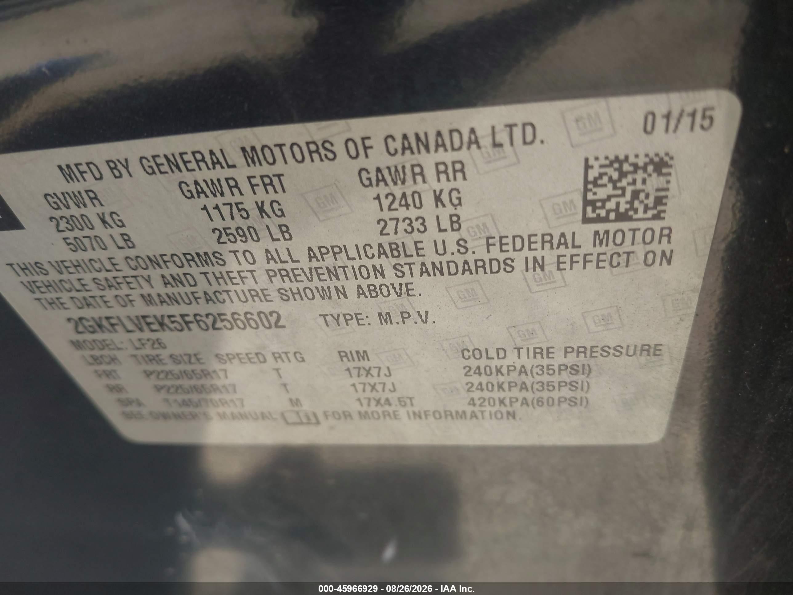 2015 Gmc Terrain Sle-1 Blue vin: 2GKFLVEK5F6256602