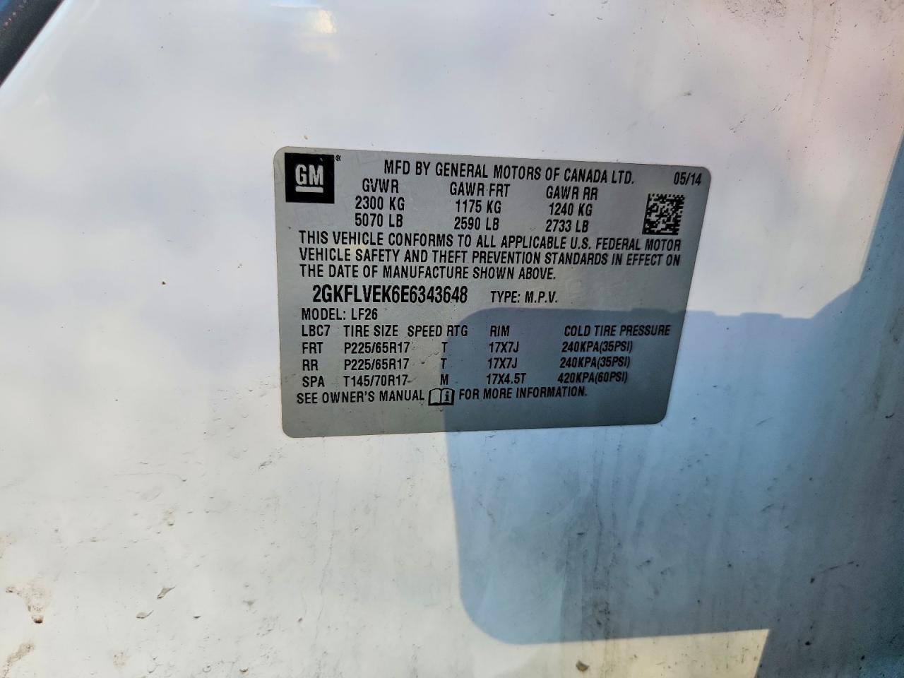 2014 Gmc Terrain Sle White vin: 2GKFLVEK6E6343648