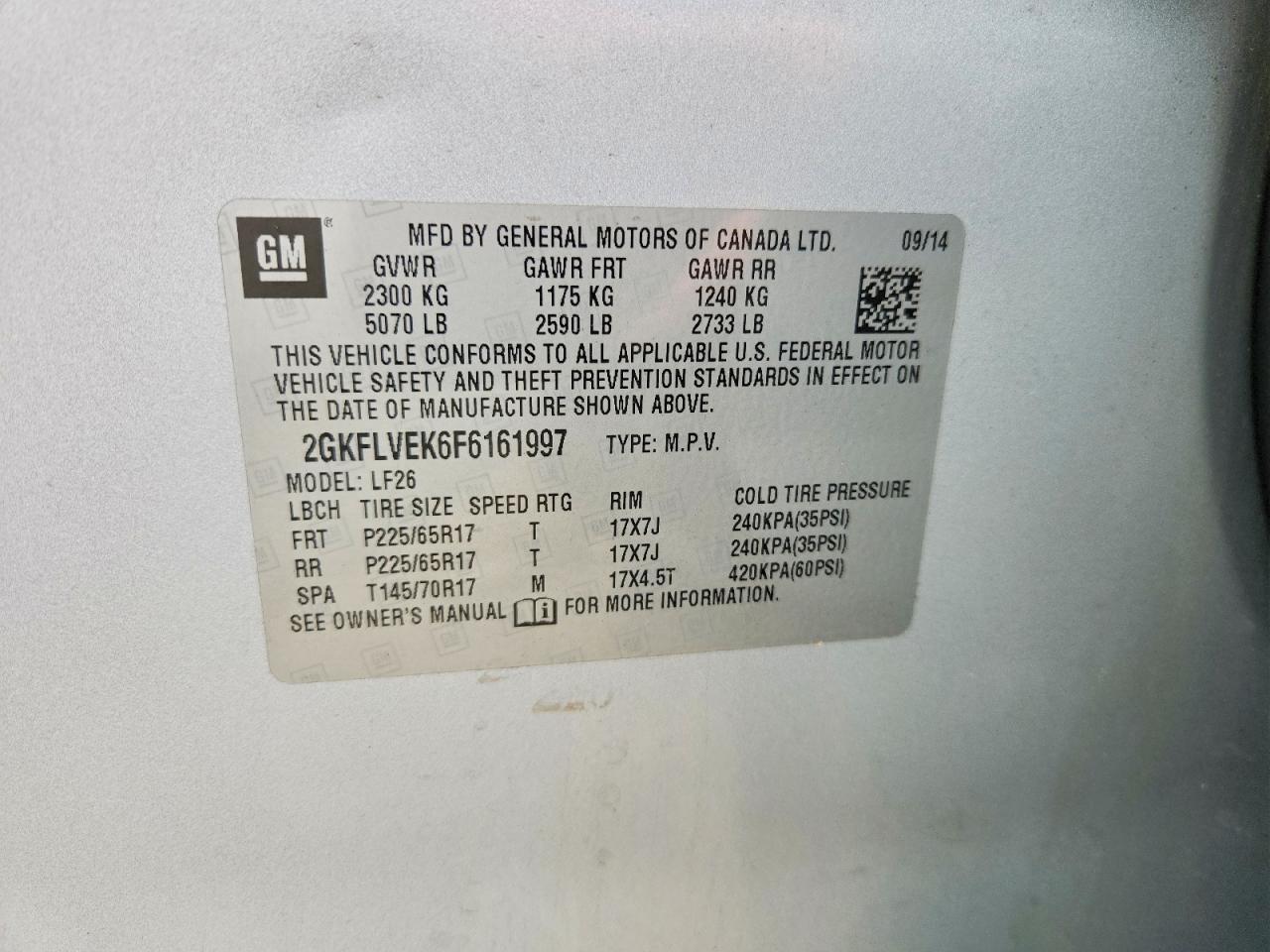 2015 Gmc Terrain Sle Серебряный vin: 2GKFLVEK6F6161997