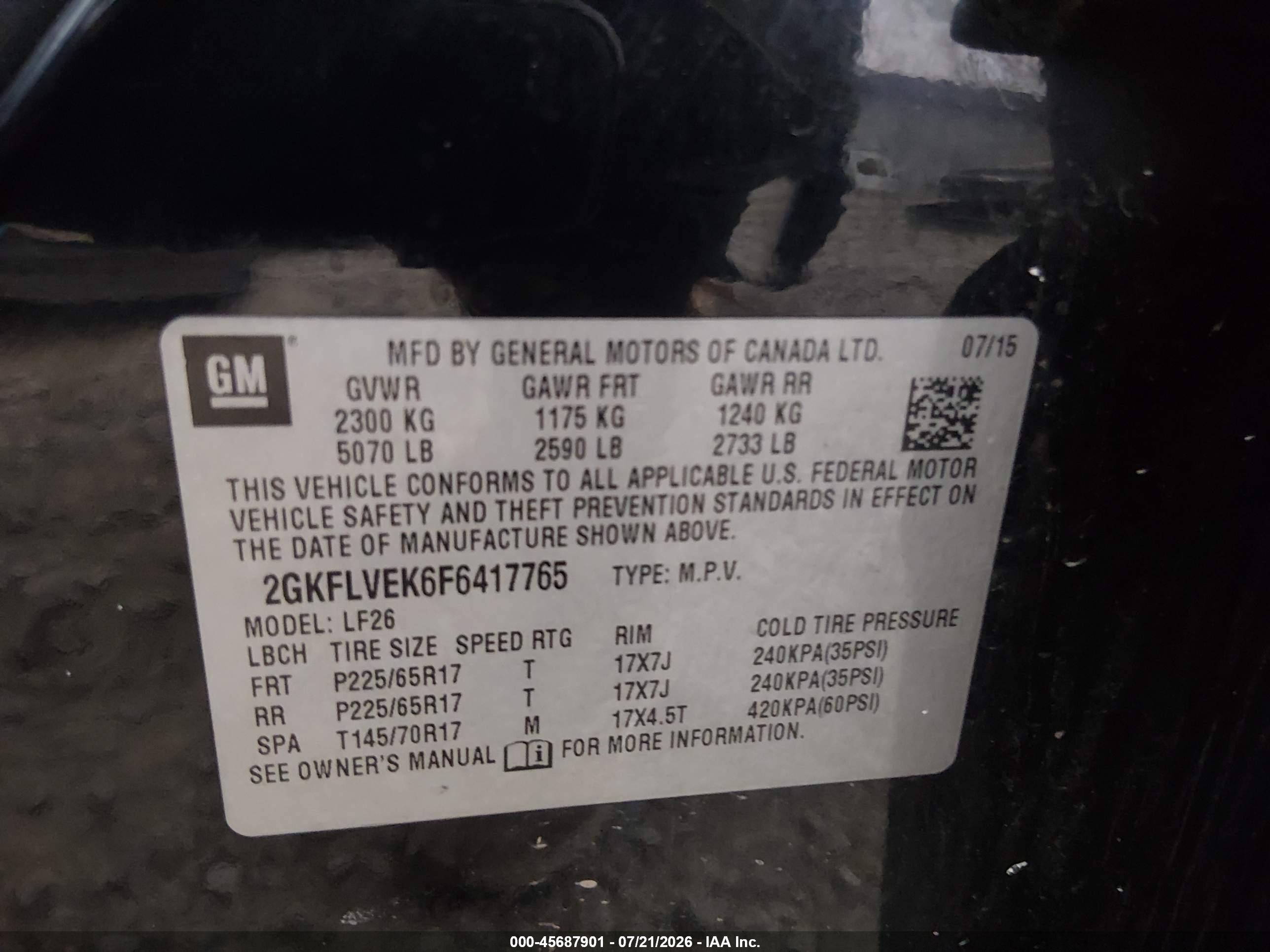 2015 Gmc Terrain Sle-1 Black vin: 2GKFLVEK6F6417765