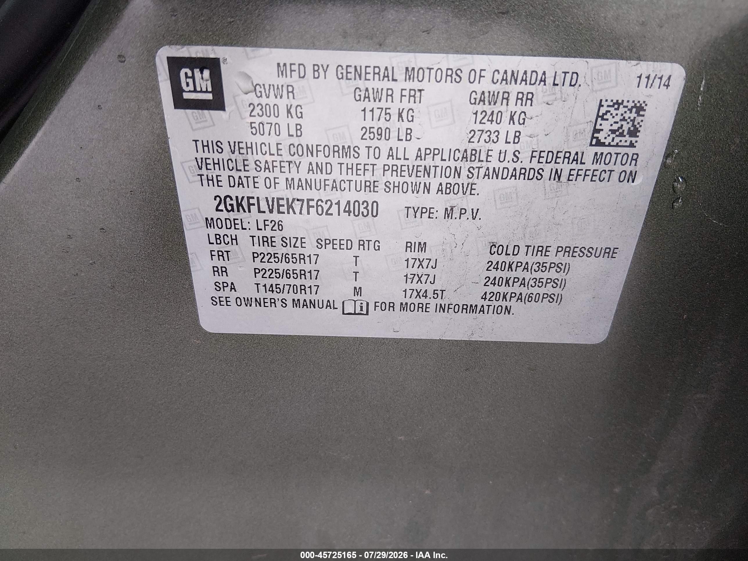 2015 Gmc Terrain Sle-1 Зеленый vin: 2GKFLVEK7F6214030