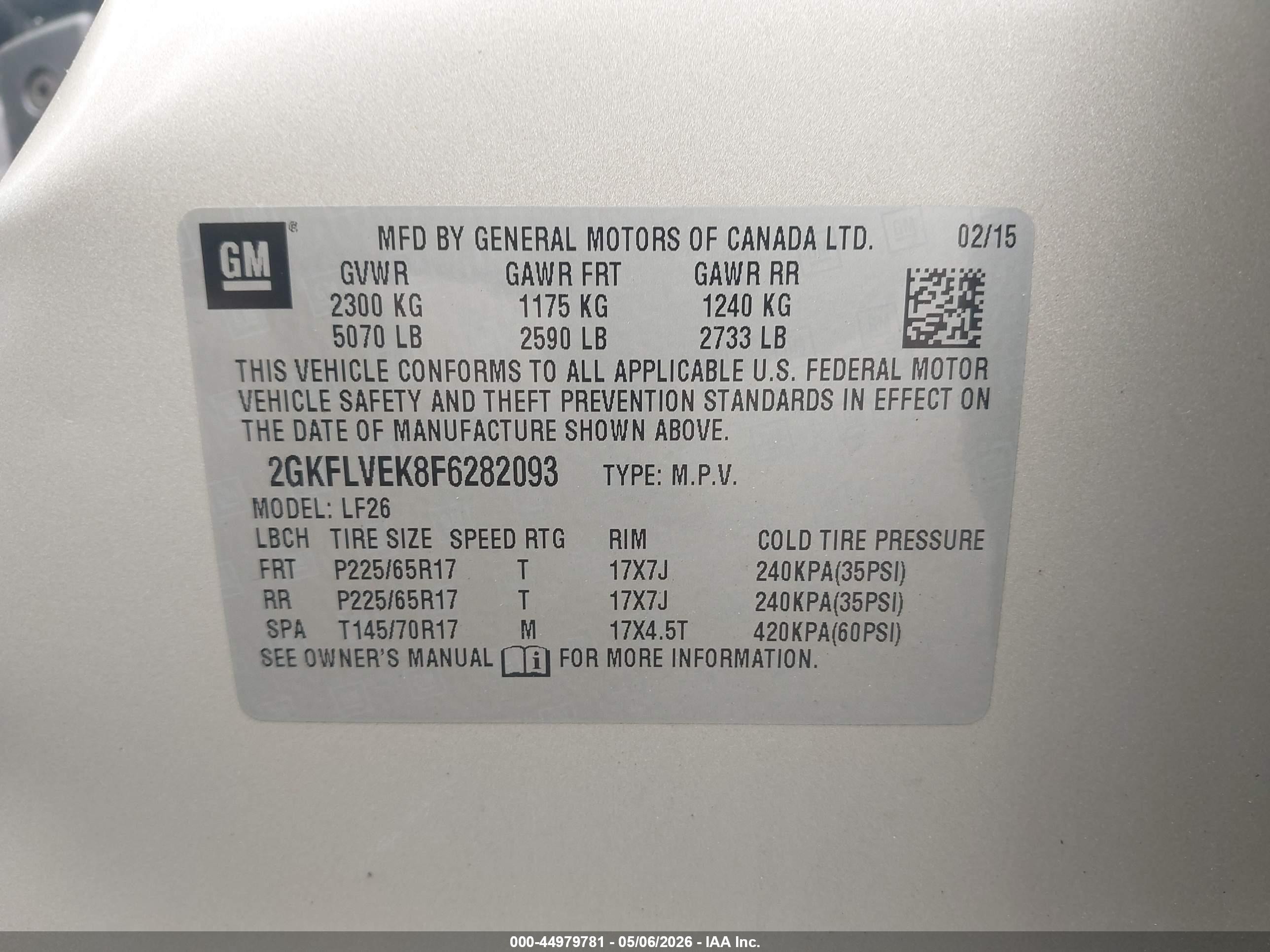 2015 Gmc Terrain Sle-1 Beige vin: 2GKFLVEK8F6282093