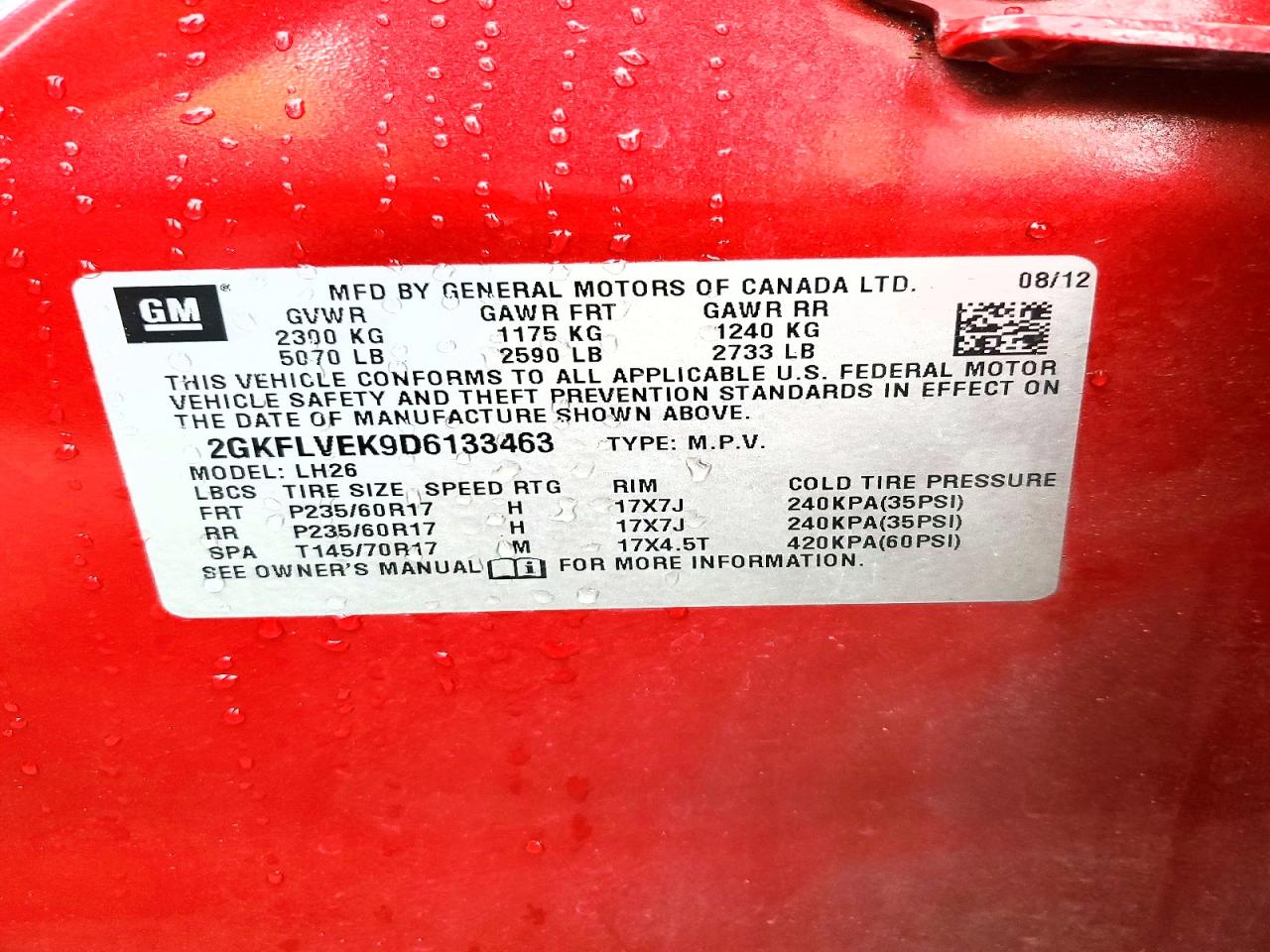 2013 Gmc Terrain Slt Red vin: 2GKFLVEK9D6133463
