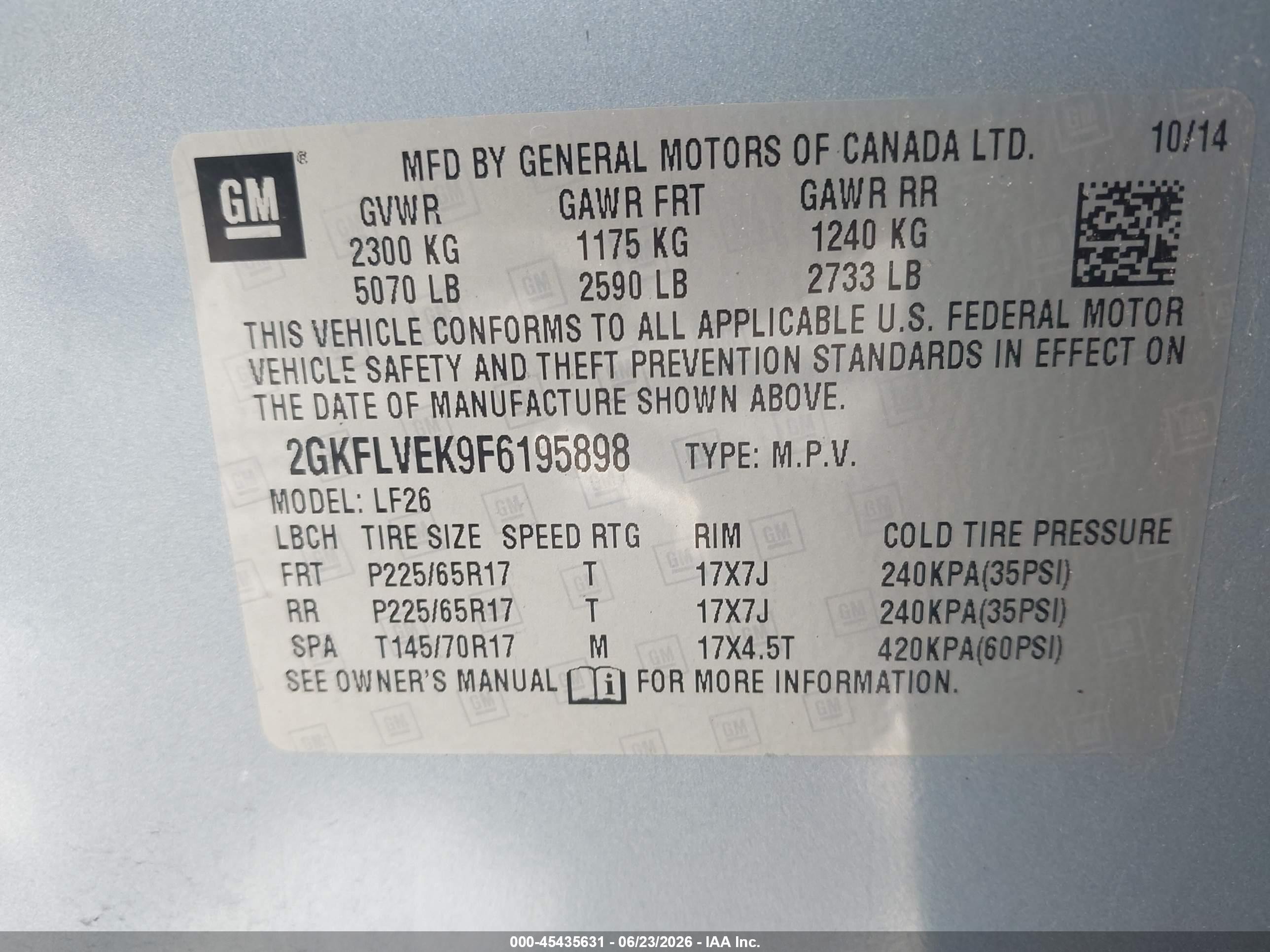 2015 Gmc Terrain Sle-1 Light Blue vin: 2GKFLVEK9F6195898