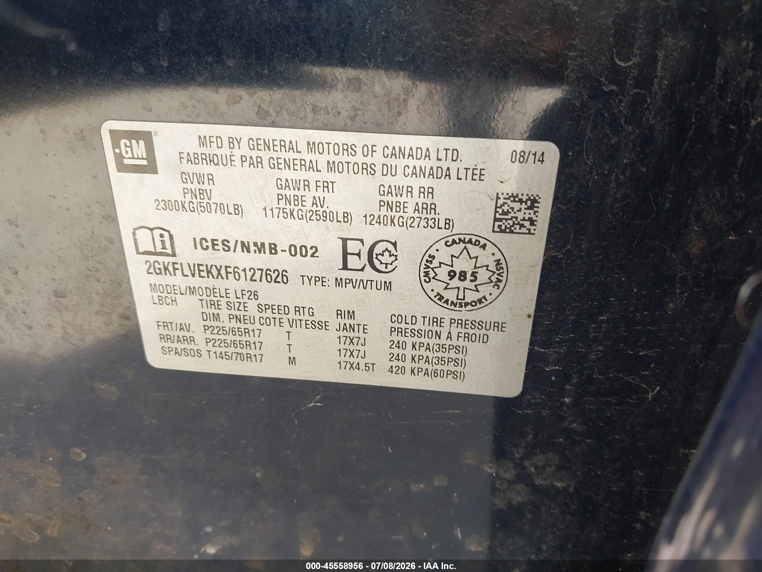 2015 Gmc Terrain Sle-1 Синий vin: 2GKFLVEKXF6127626