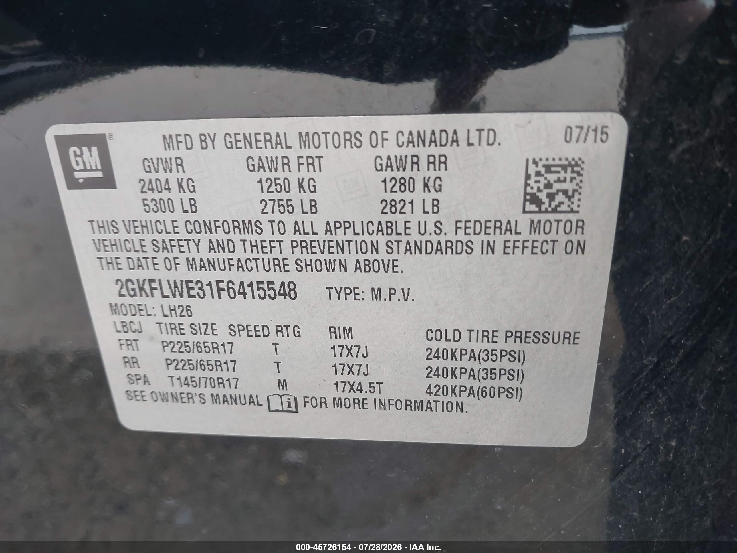 2015 Gmc Terrain Sle-2 Black vin: 2GKFLWE31F6415548