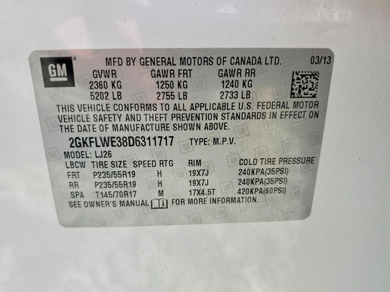 2013 Gmc Terrain Slt White vin: 2GKFLWE38D6311717
