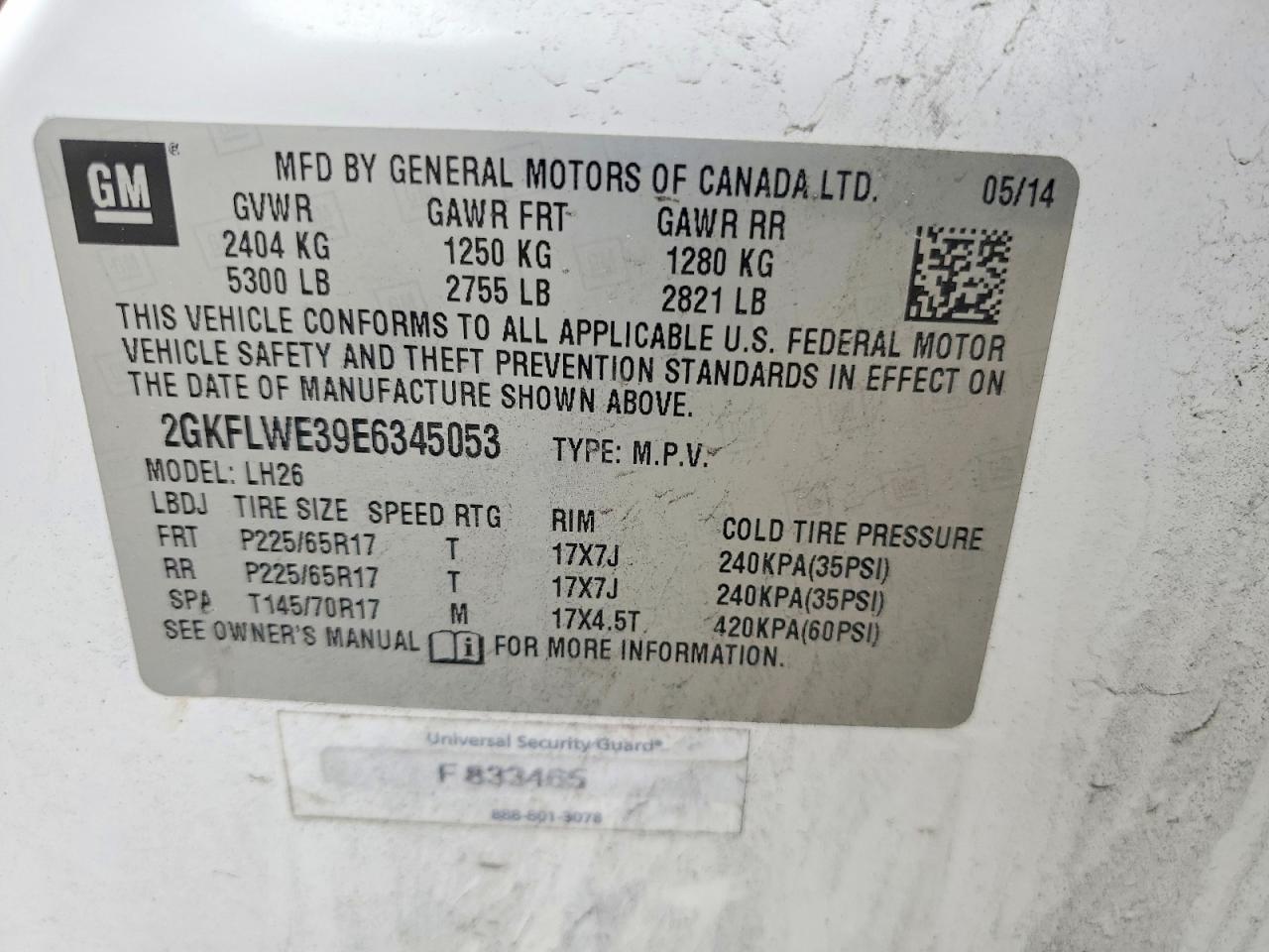 2014 Gmc Terrain Sle White vin: 2GKFLWE39E6345053
