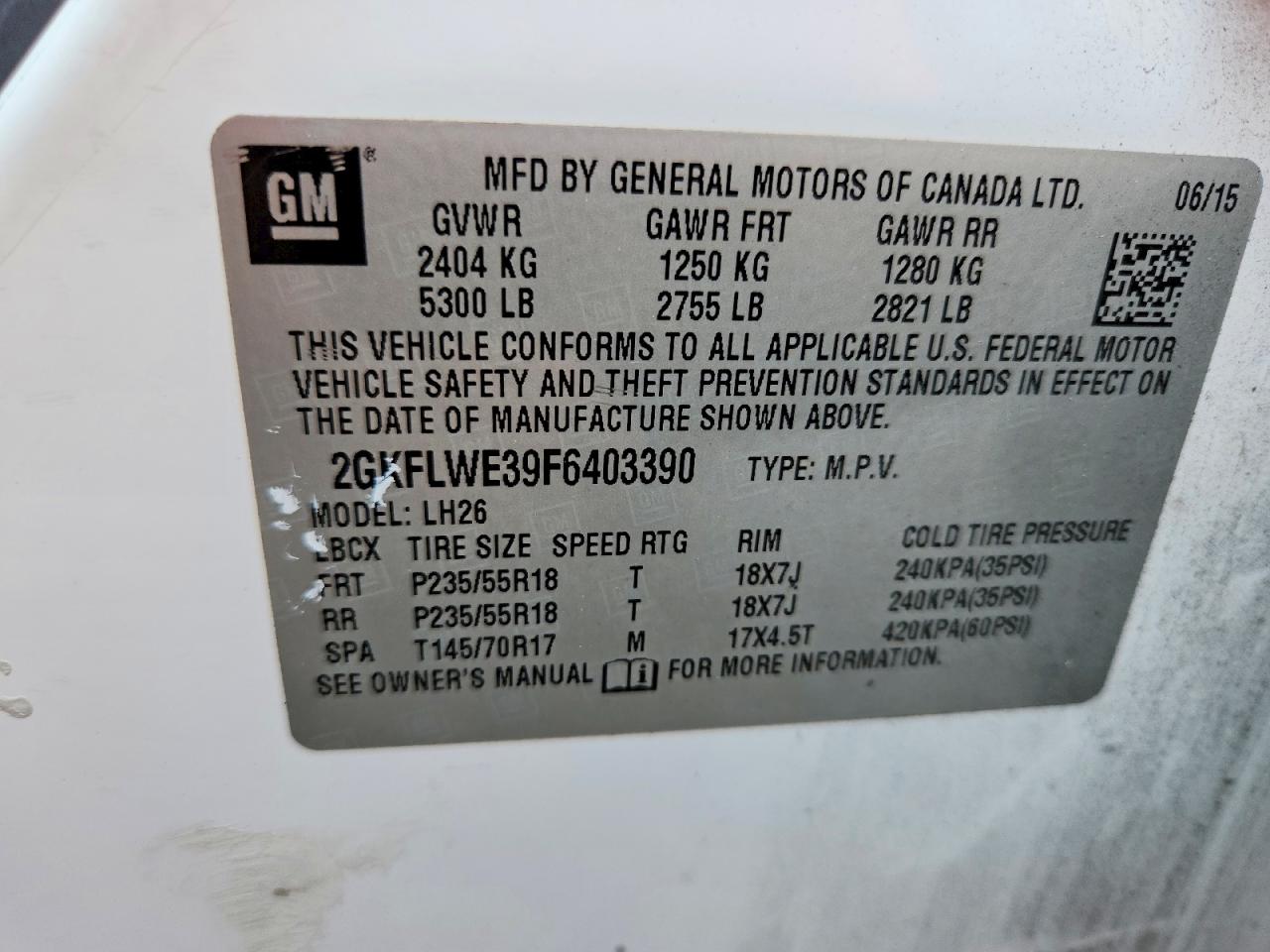 2015 Gmc Terrain Sle White vin: 2GKFLWE39F6403390