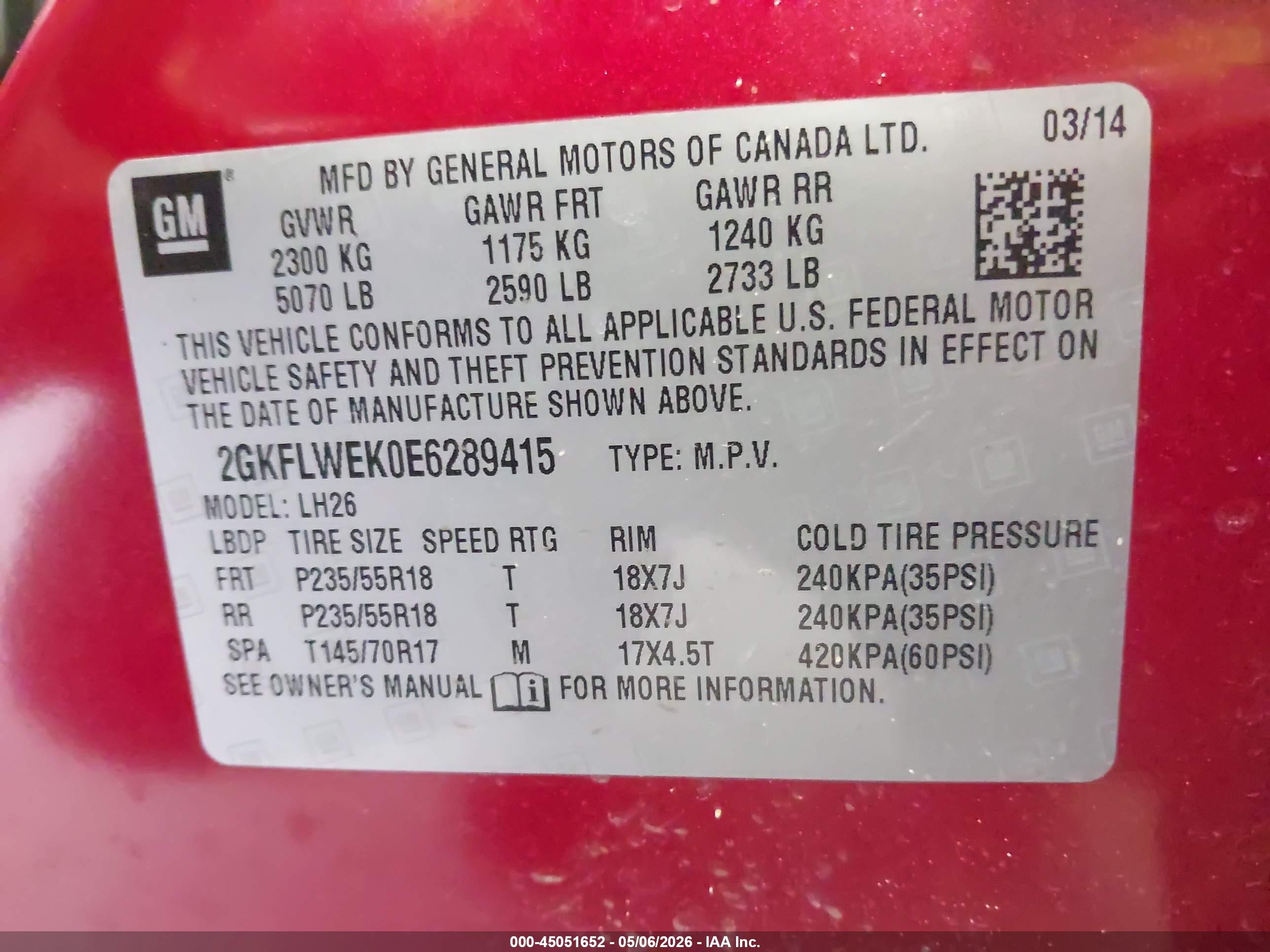 2014 Gmc Terrain Sle-2 Red vin: 2GKFLWEK0E6289415