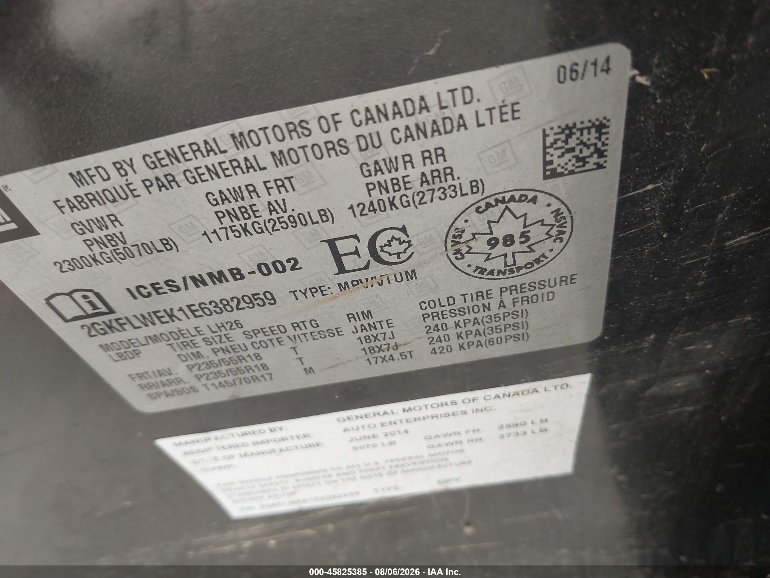 2014 Gmc Terrain Sle-2 Серый vin: 2GKFLWEK1E6382959