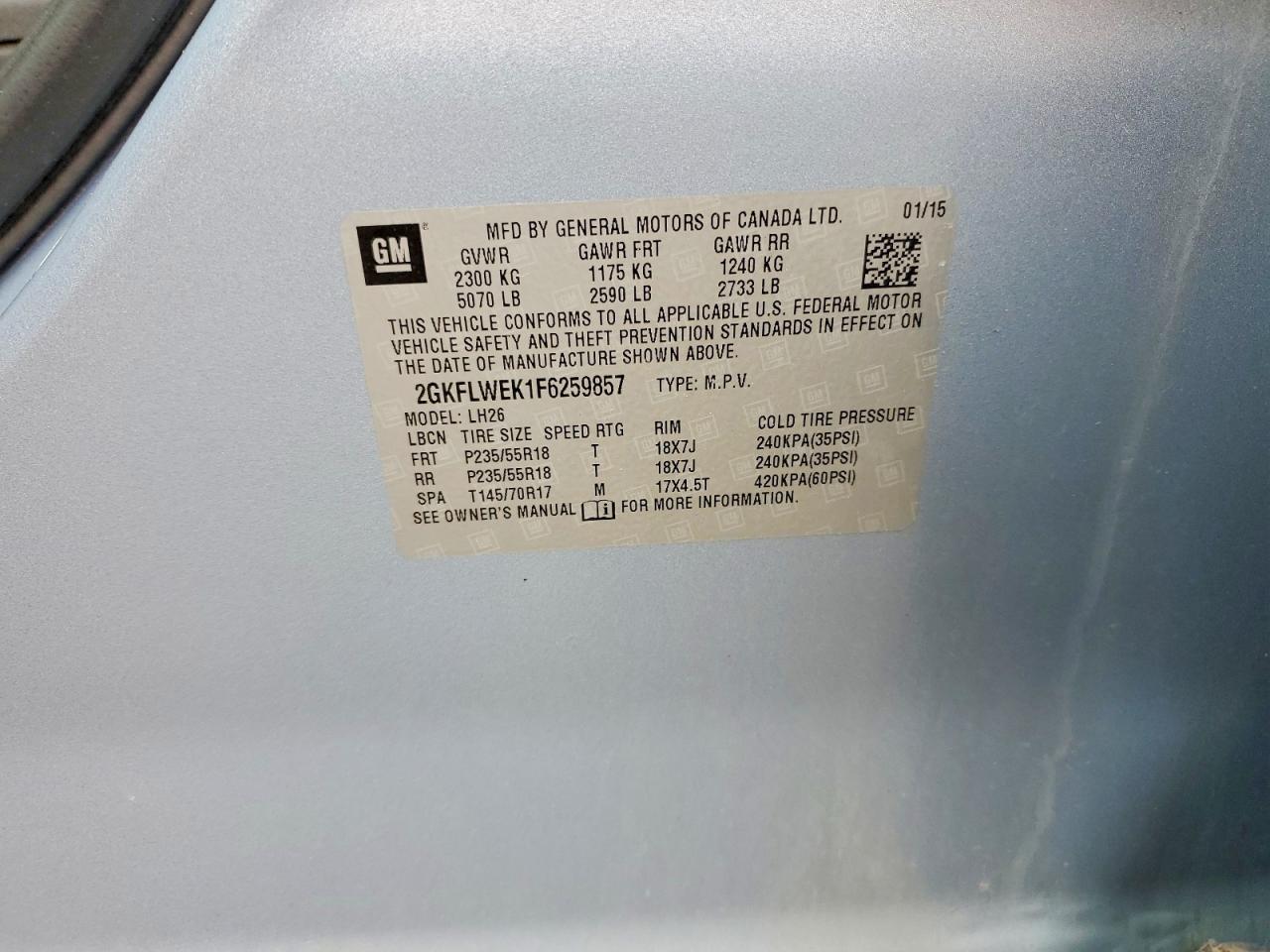 2015 Gmc Terrain Sle Blue vin: 2GKFLWEK1F6259857