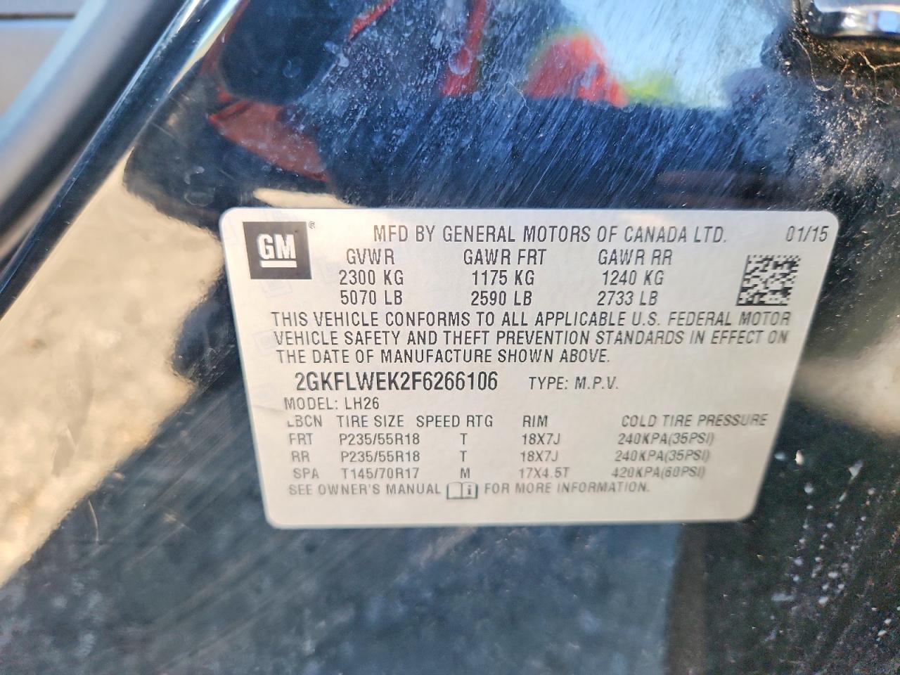 2015 Gmc Terrain Sle Black vin: 2GKFLWEK2F6266106