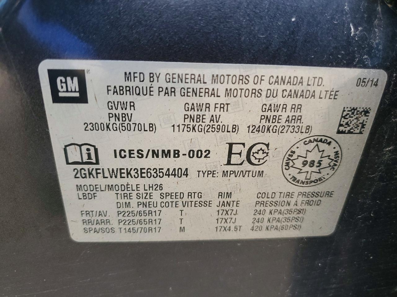 2014 Gmc Terrain Sle Угольный vin: 2GKFLWEK3E6354404