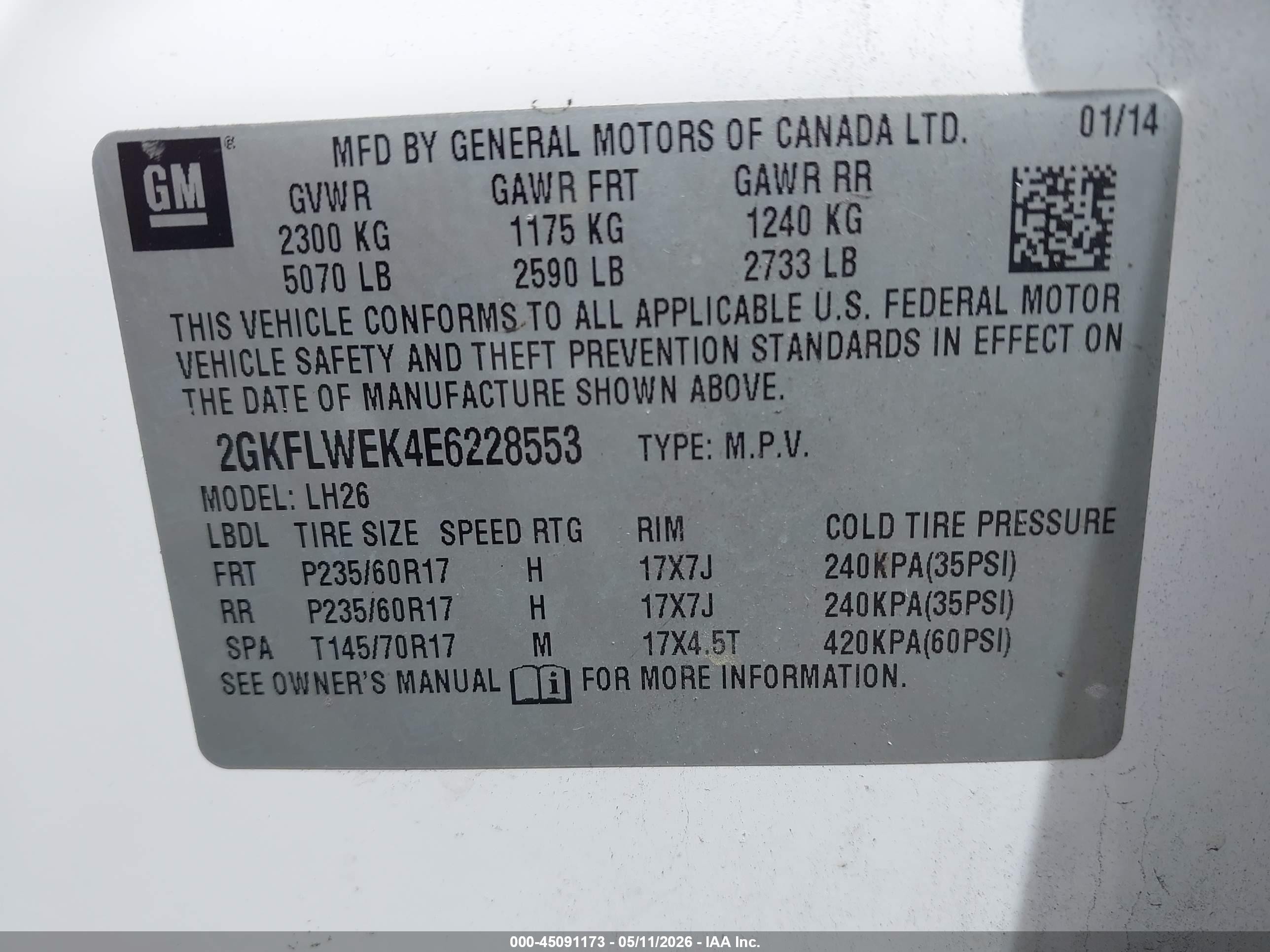 2014 Gmc Terrain Sle-2 White vin: 2GKFLWEK4E6228553