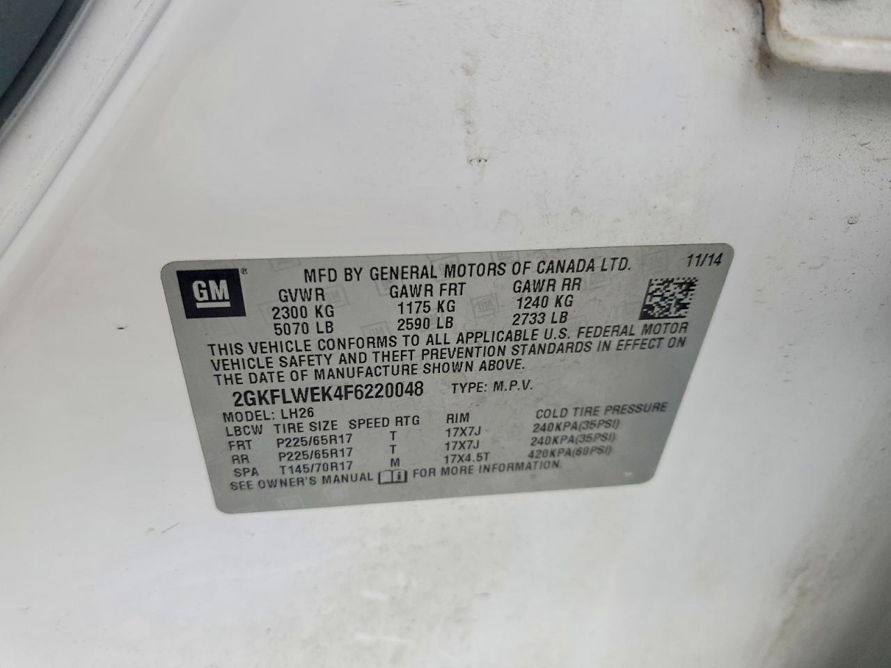 2015 Gmc Terrain Sle White vin: 2GKFLWEK4F6220048