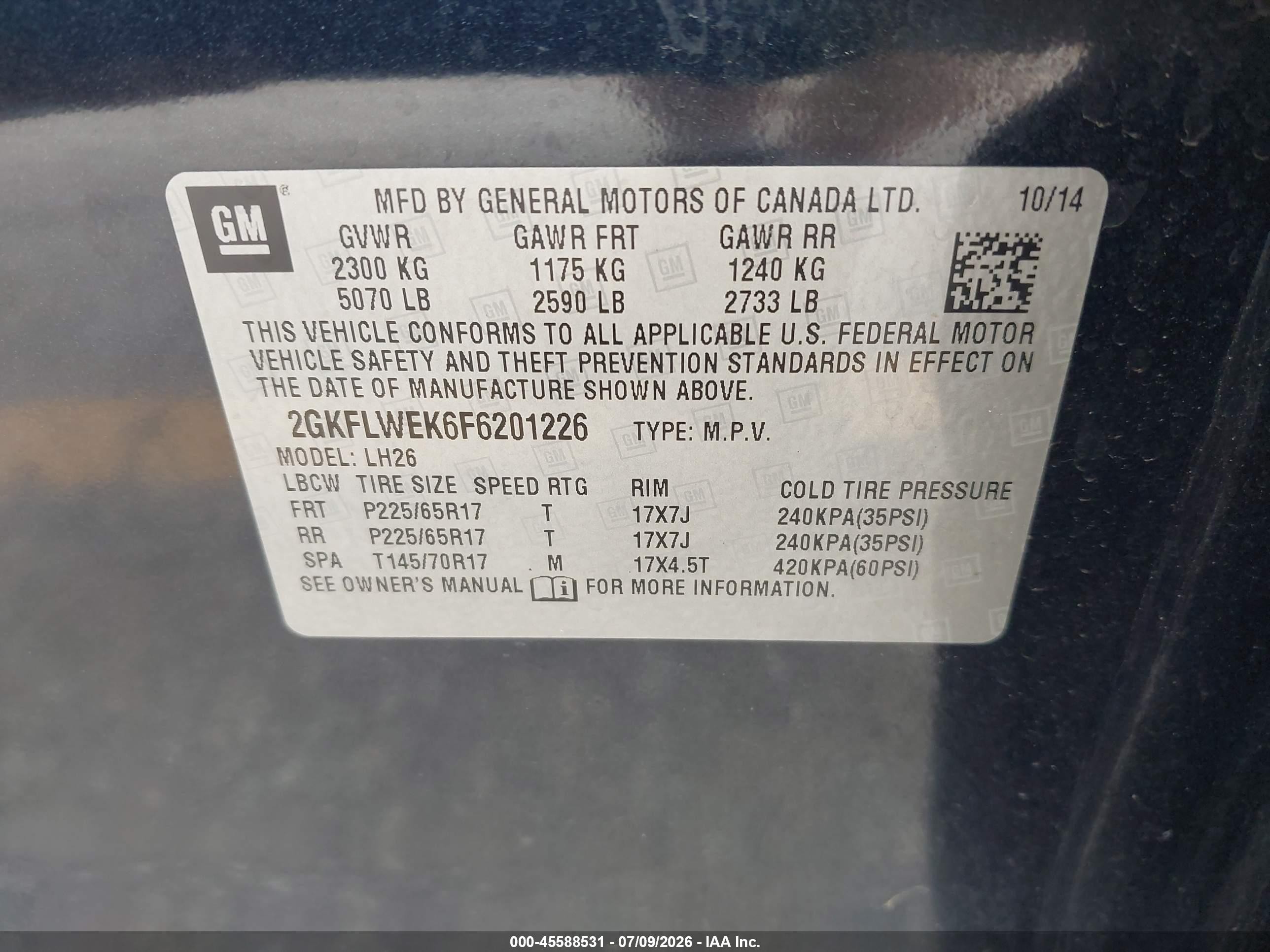2015 Gmc Terrain Sle-2 Dark Blue vin: 2GKFLWEK6F6201226