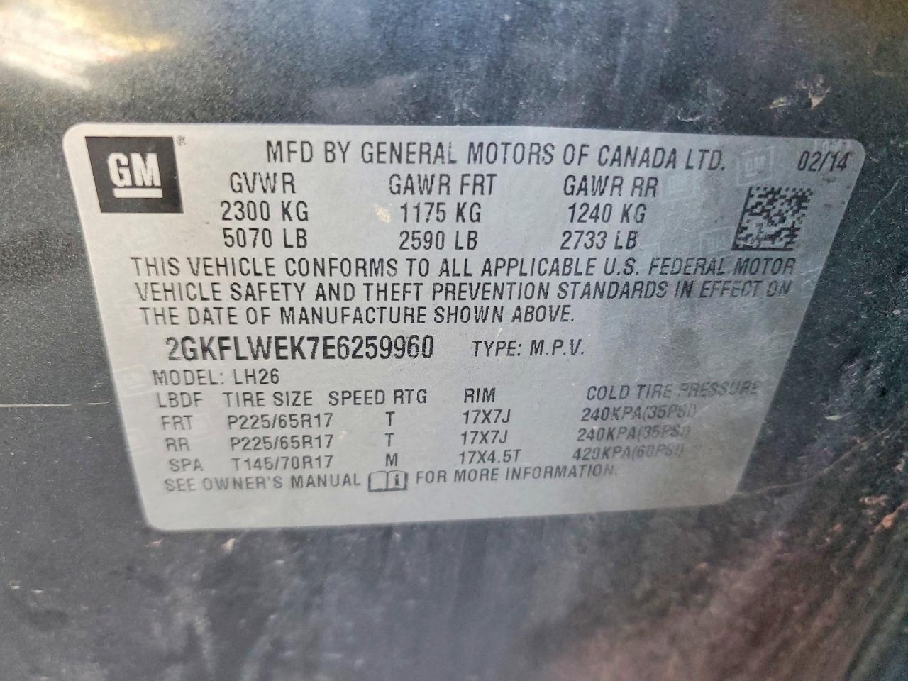 2014 Gmc Terrain Sle Charcoal vin: 2GKFLWEK7E6259960