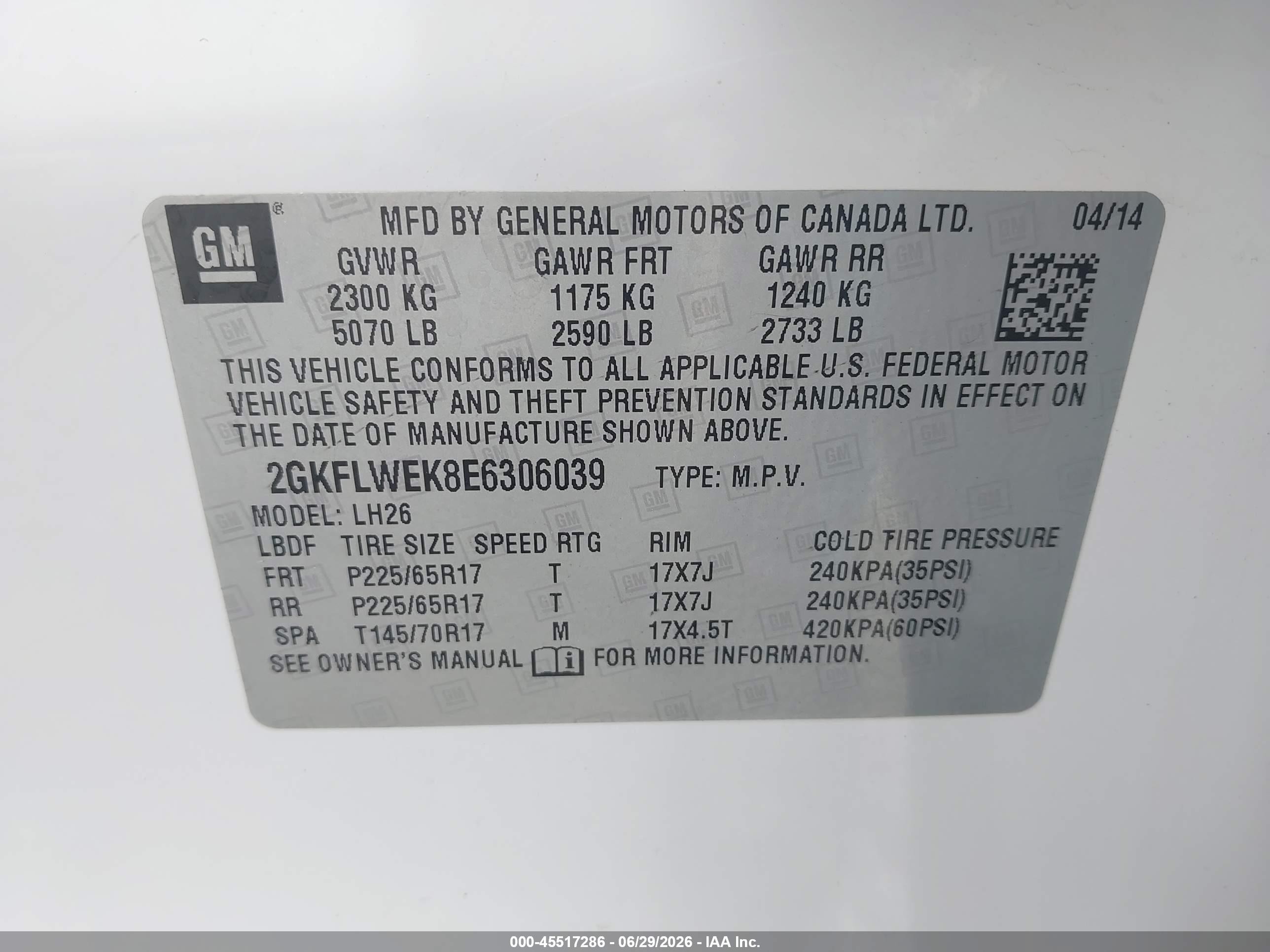 2014 Gmc Terrain Sle-2 White vin: 2GKFLWEK8E6306039
