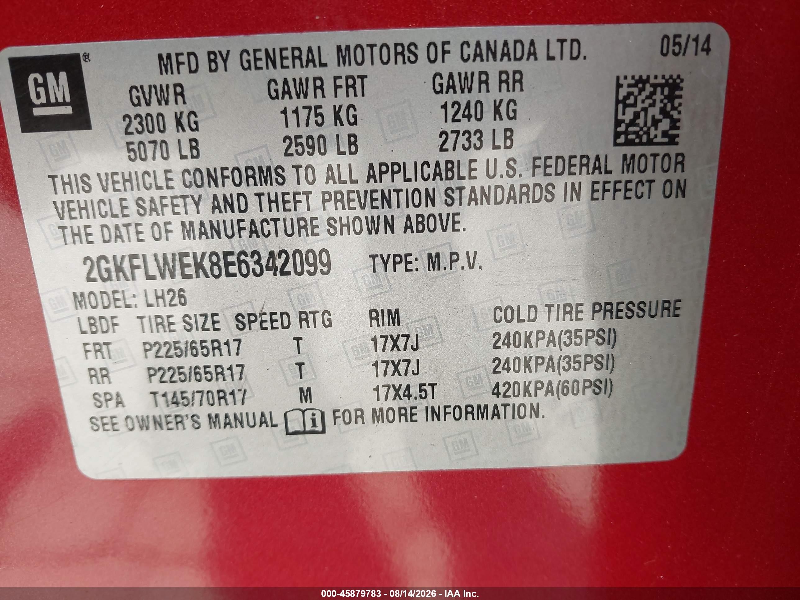 2014 Gmc Terrain Sle-2 Red vin: 2GKFLWEK8E6342099