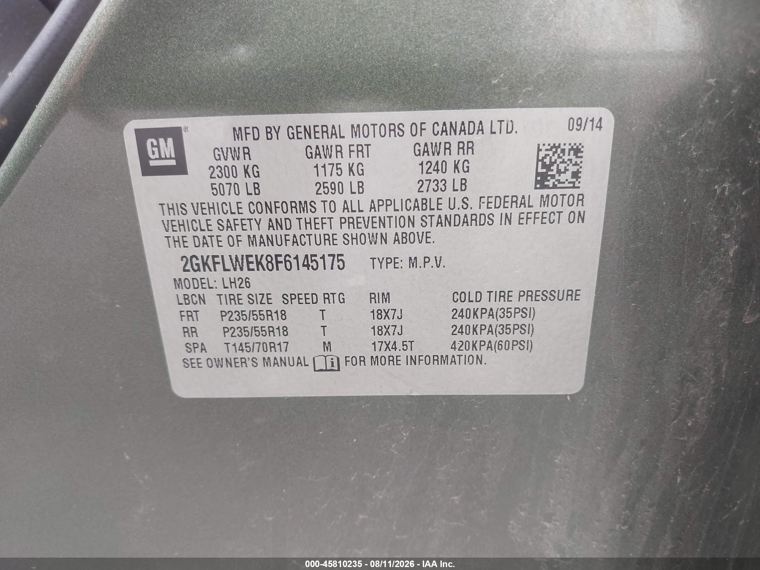 2015 Gmc Terrain Sle-2 Green vin: 2GKFLWEK8F6145175